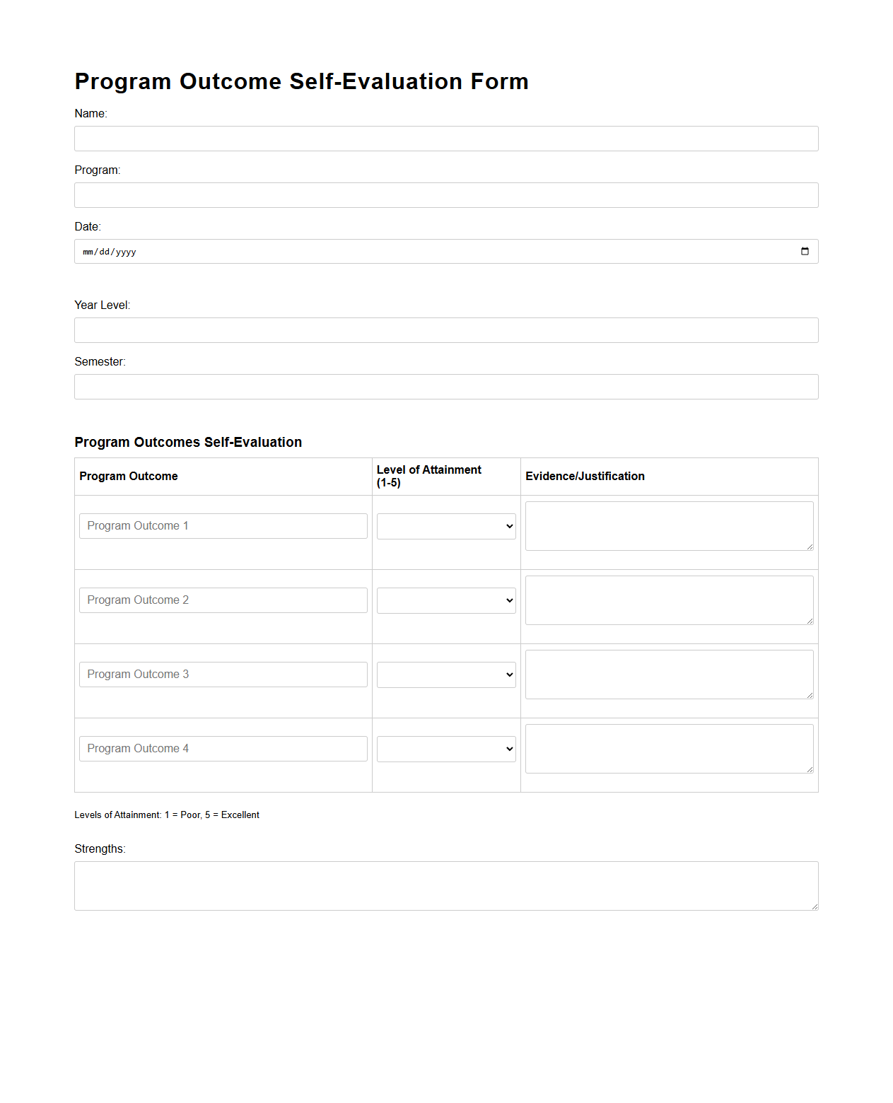 Program Outcome Self-Evaluation Form