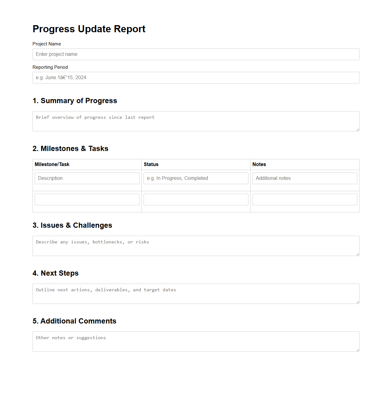 Progress Update Report Template