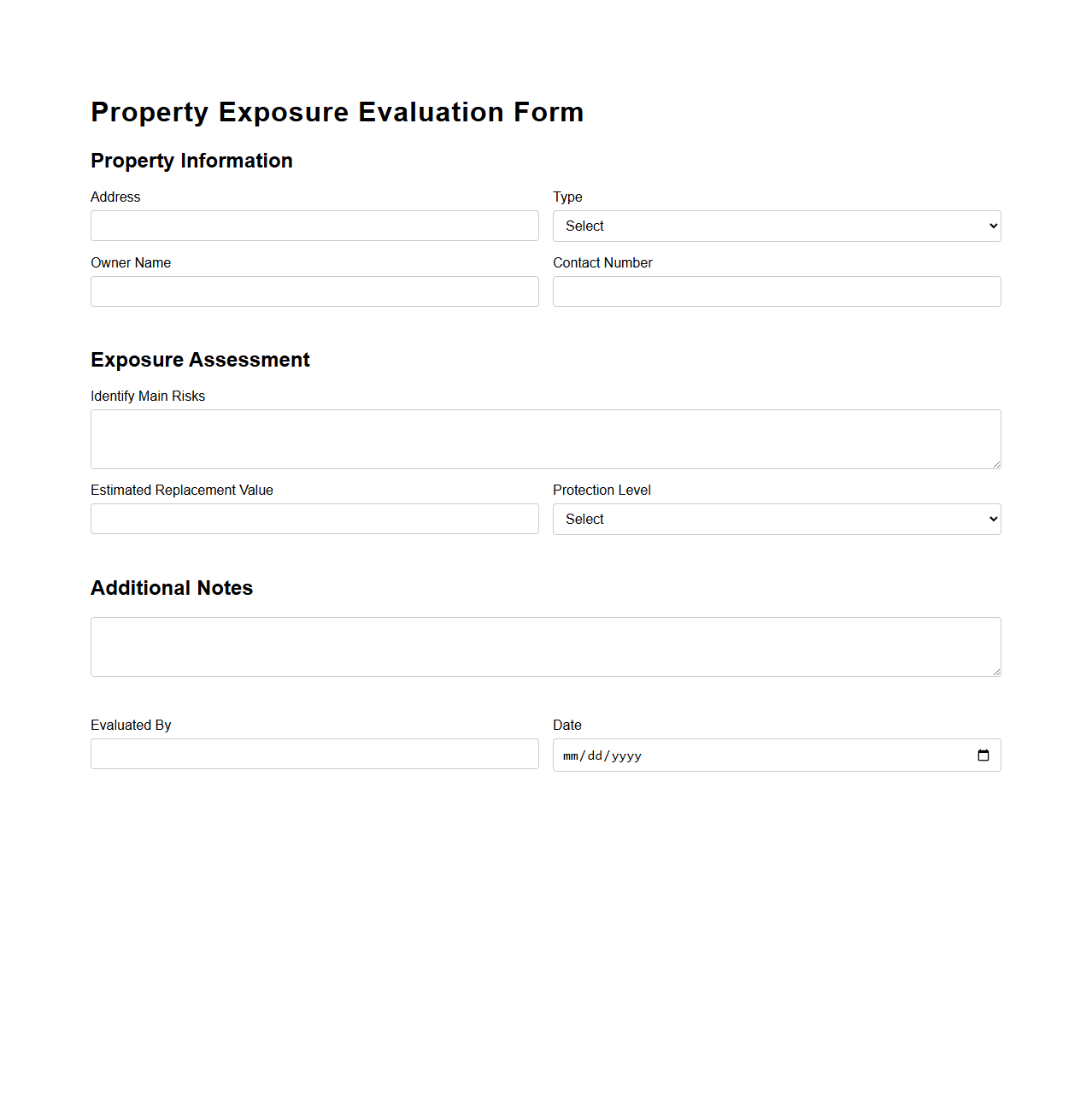 Property Exposure Evaluation Form