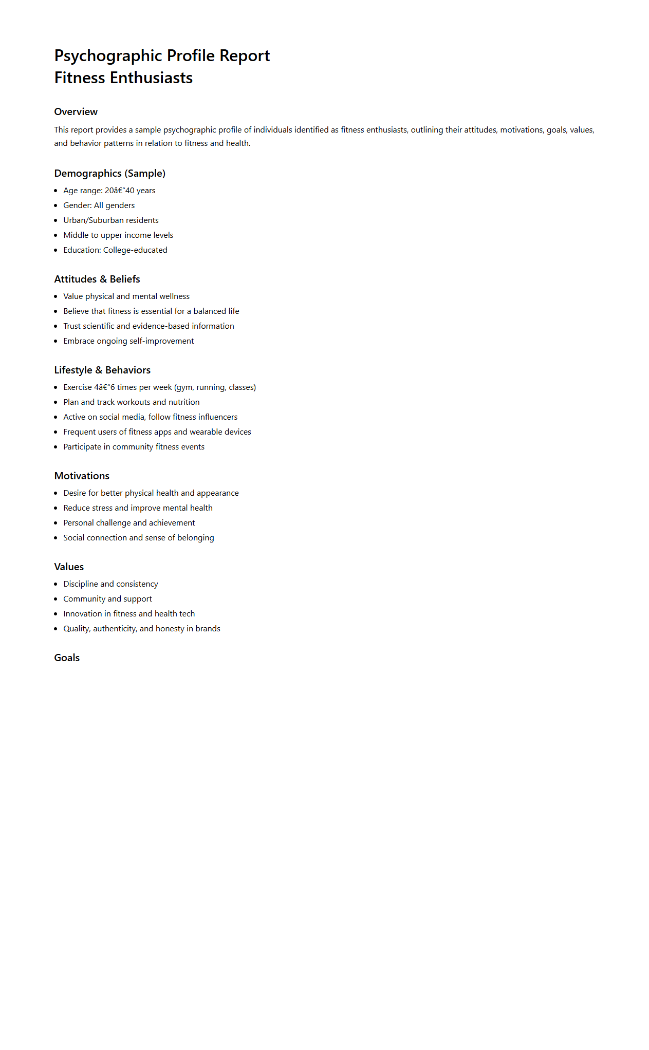 Psychographic Profile Report for Fitness Enthusiasts