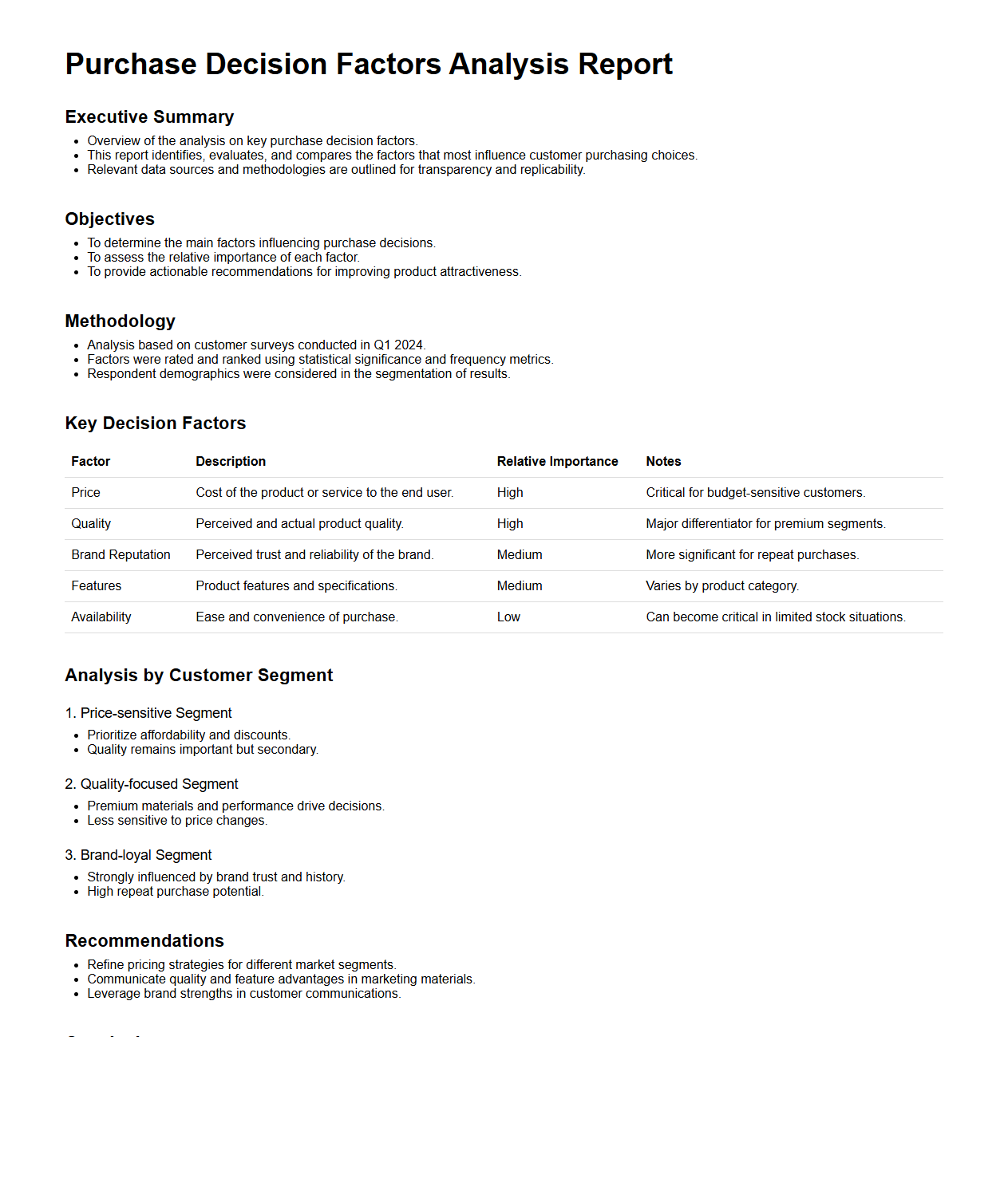 Purchase Decision Factors Analysis Report