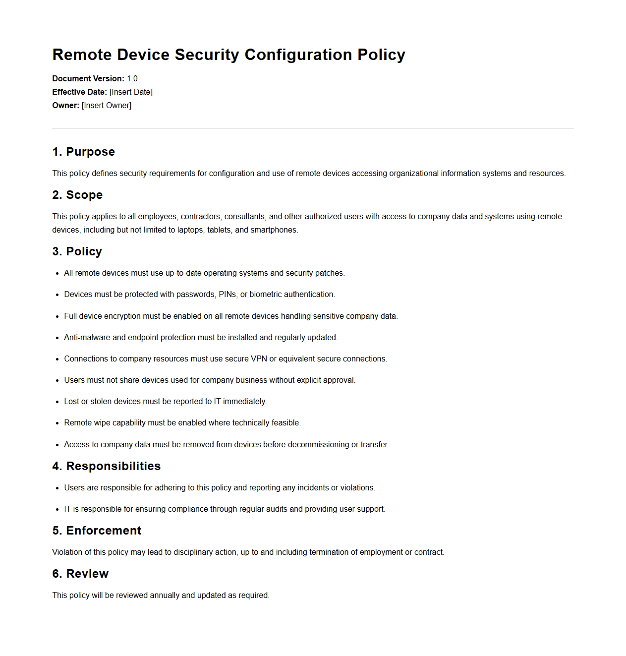 Remote Device Security Configuration Policy