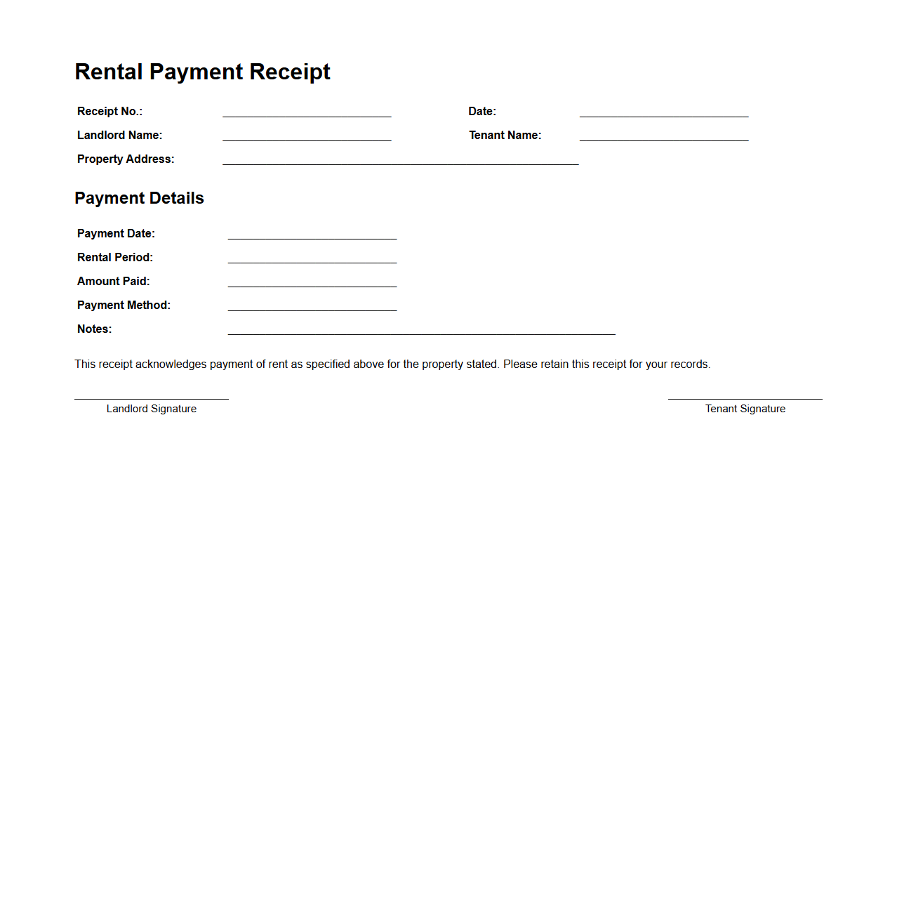 Rental Payment Receipt Sample for Landlords