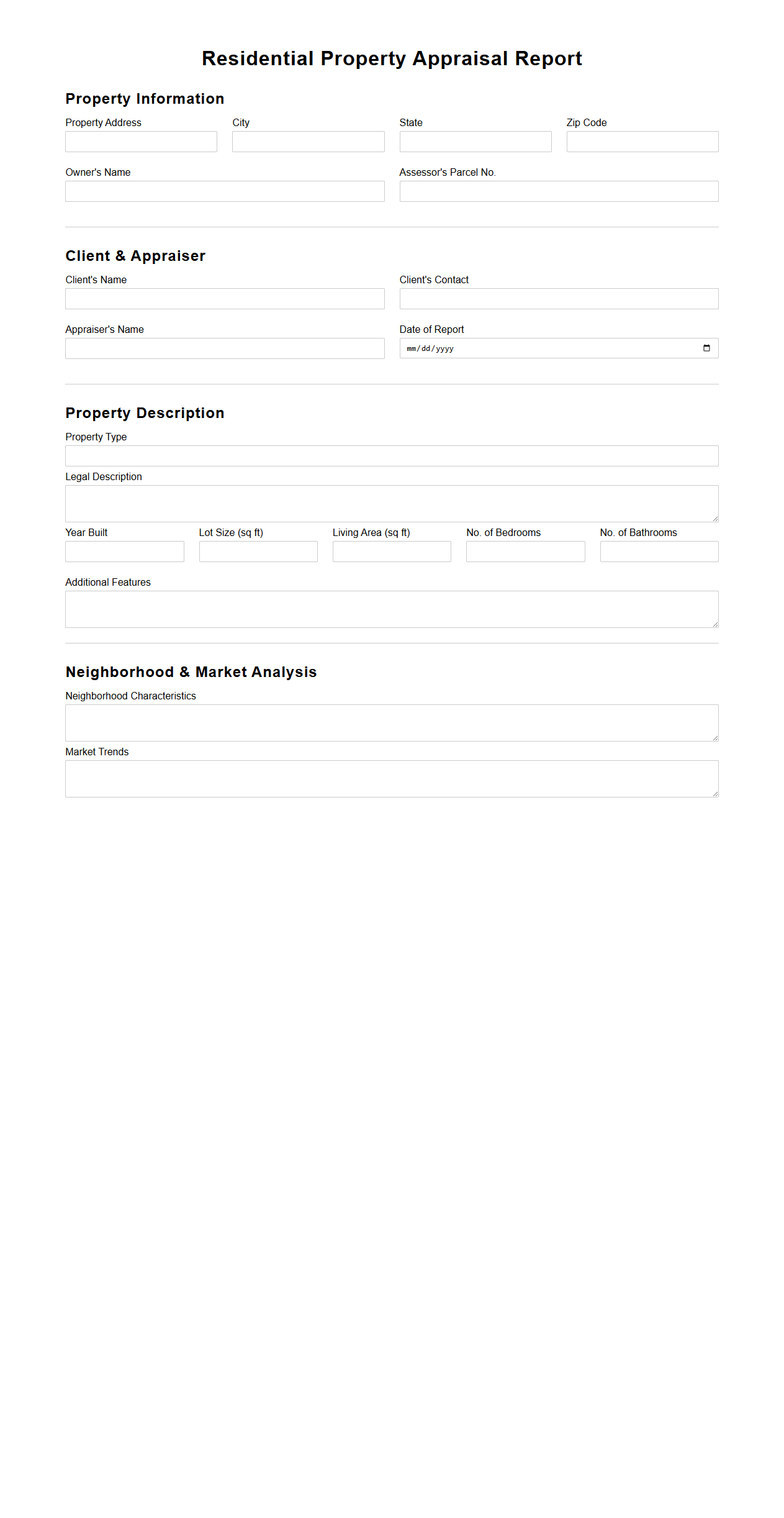 Residential Property Appraisal Report Template