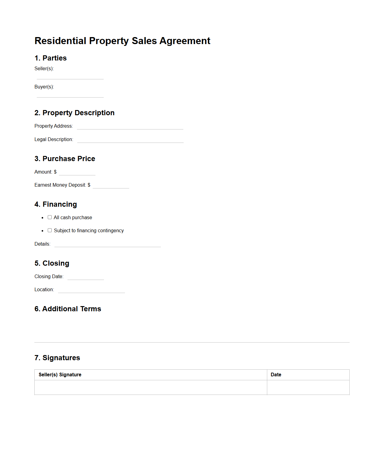 Residential Property Sales Agreement Template
