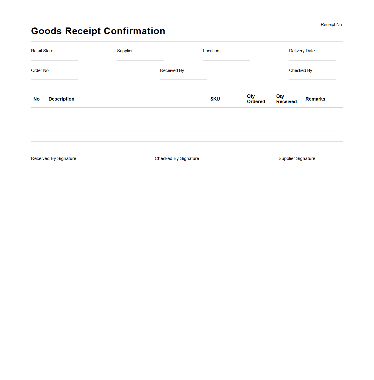 Retail Chain Goods Receipt Confirmation