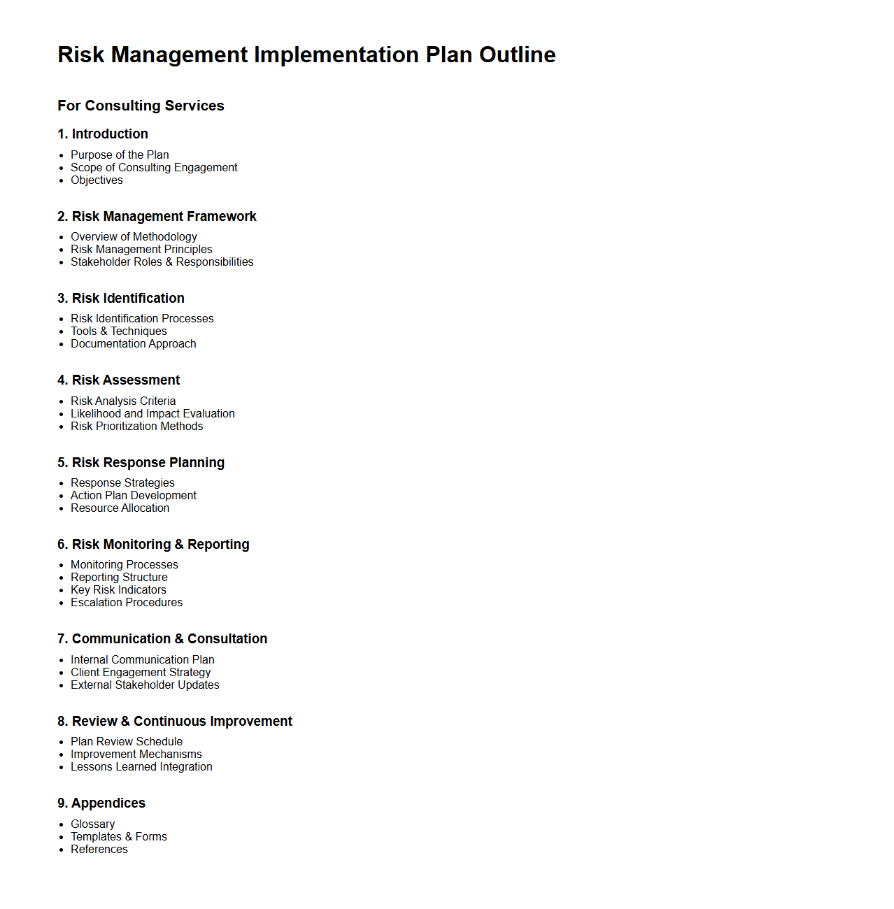 Risk Management Implementation Plan Outline for Consulting Services