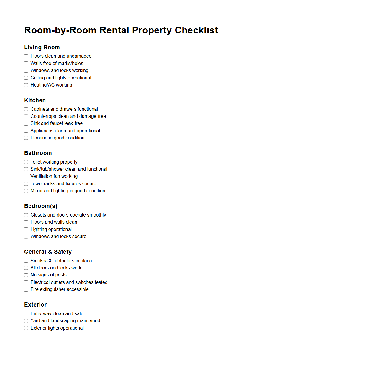 Room-by-Room Rental Property Checklist