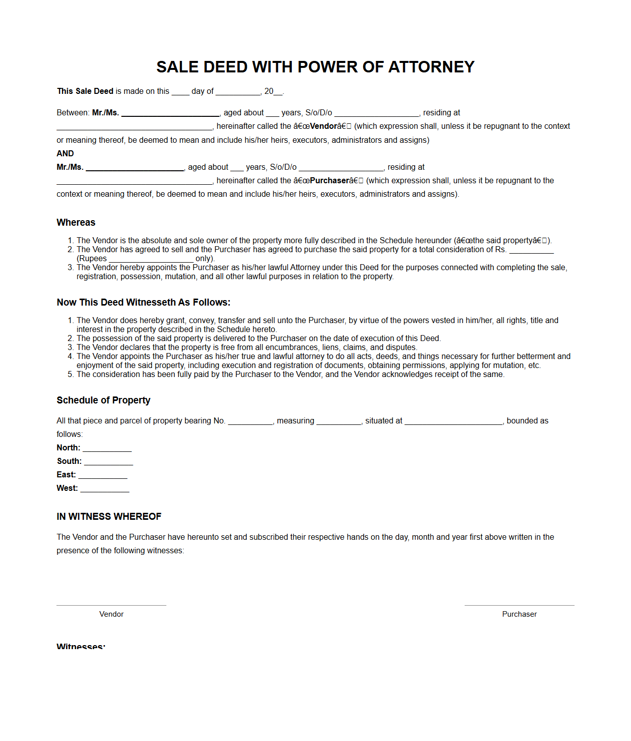 Sale Deed with Power of Attorney Sample