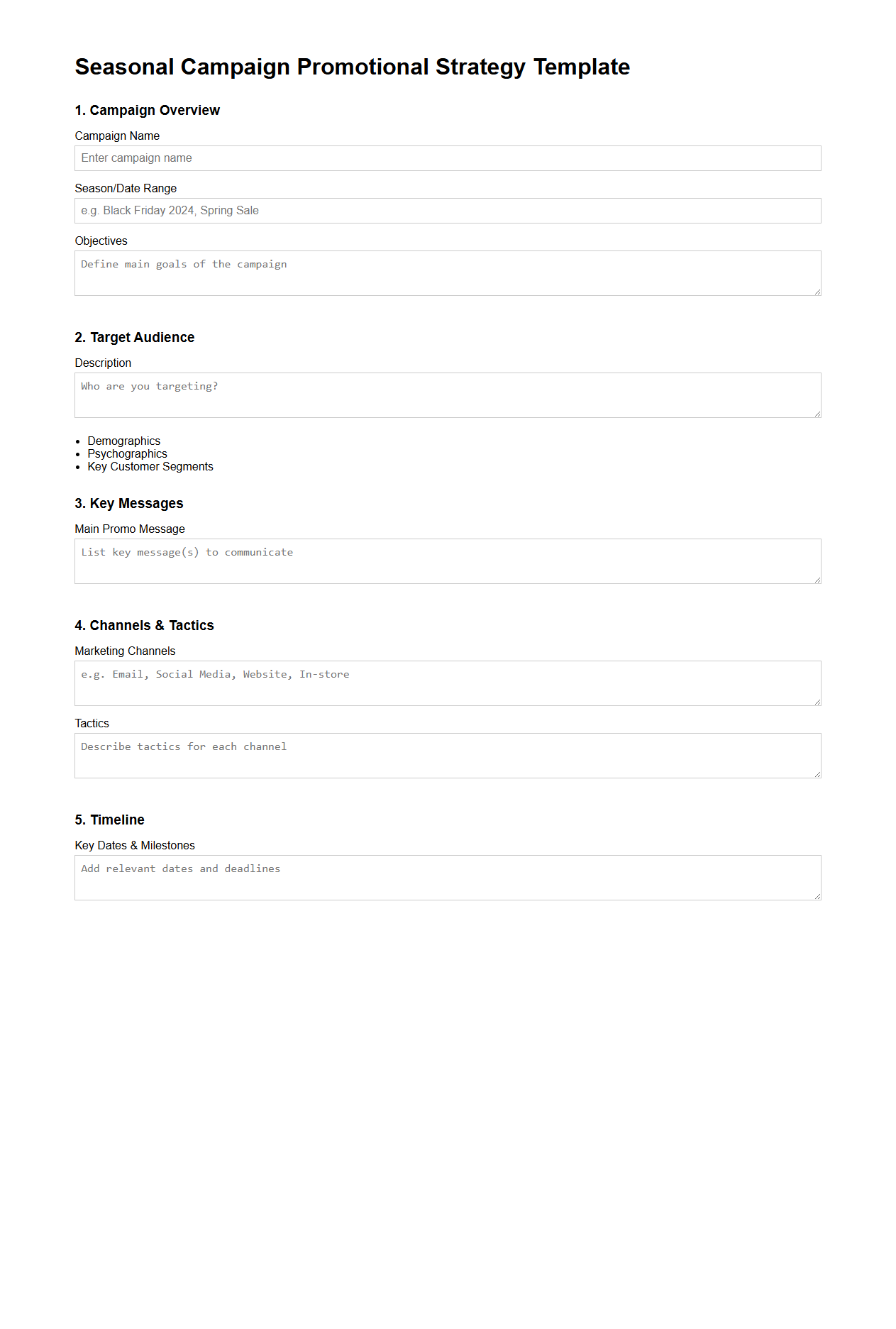Seasonal Campaign Promotional Strategy Template