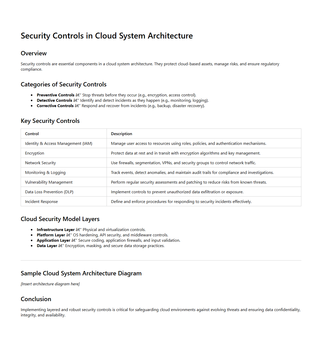 Security Controls in Cloud System Architecture