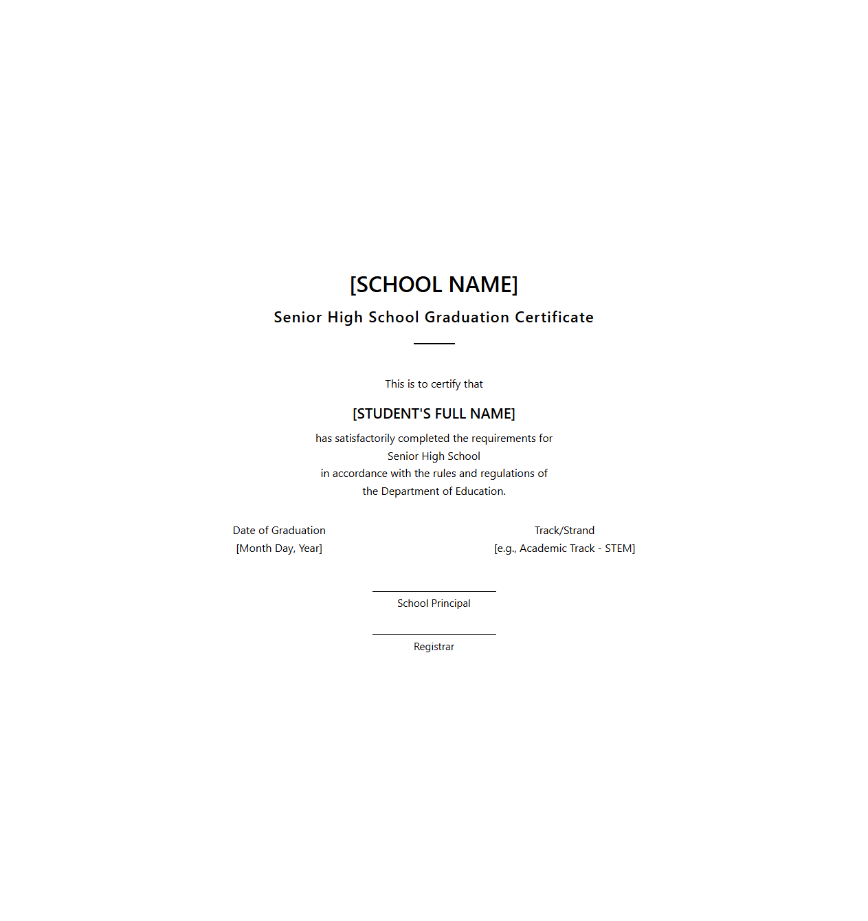 Senior High School Graduation Certificate Example