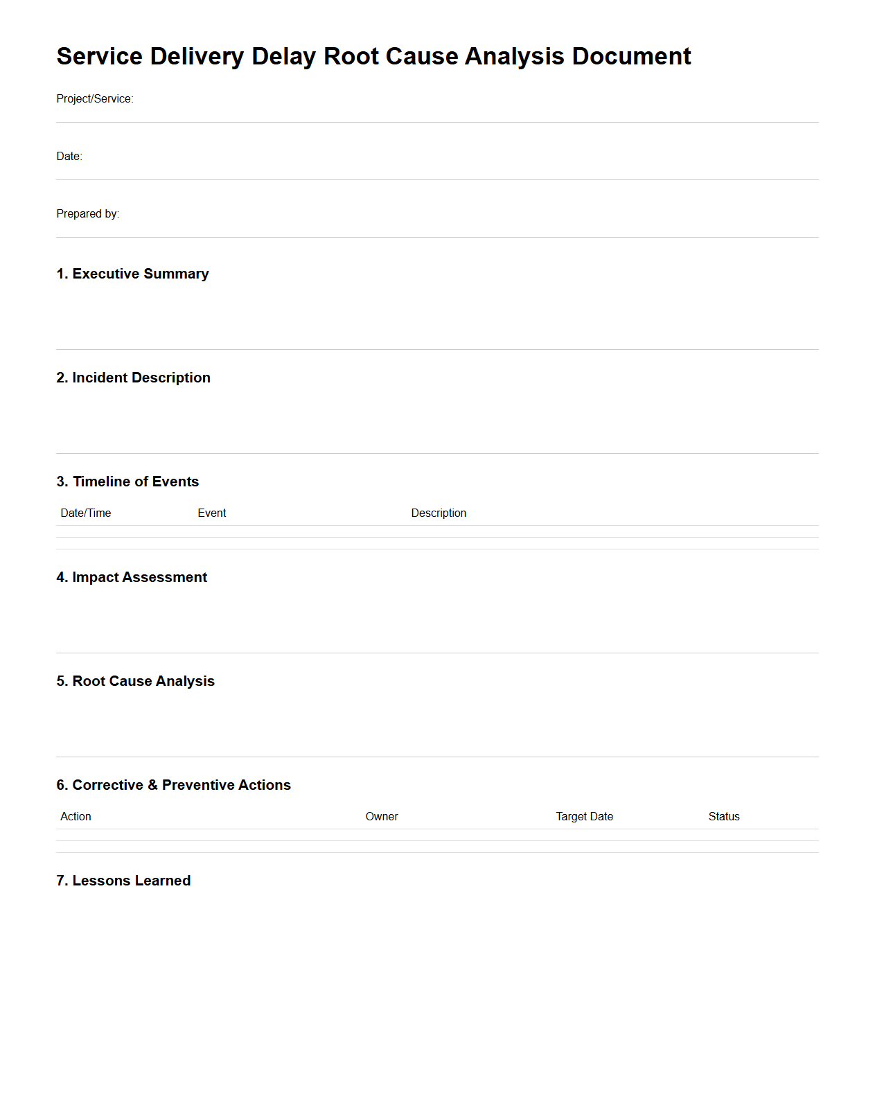 Service Delivery Delay Root Cause Analysis Document