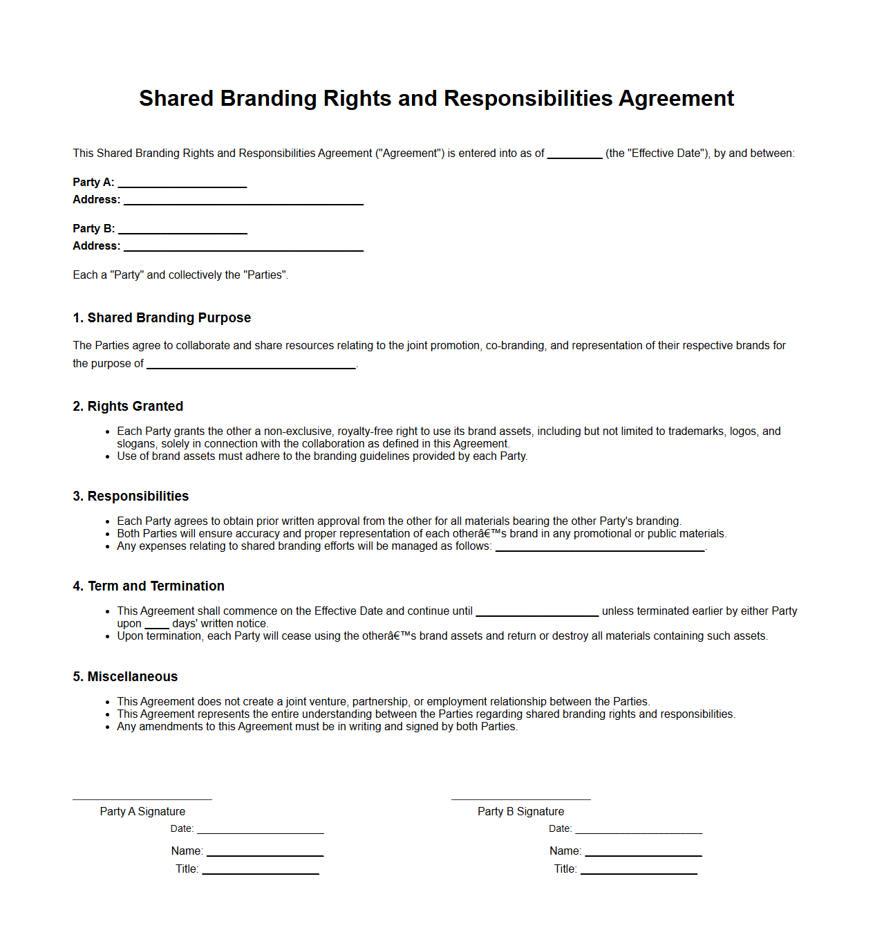 Shared Branding Rights and Responsibilities Agreement