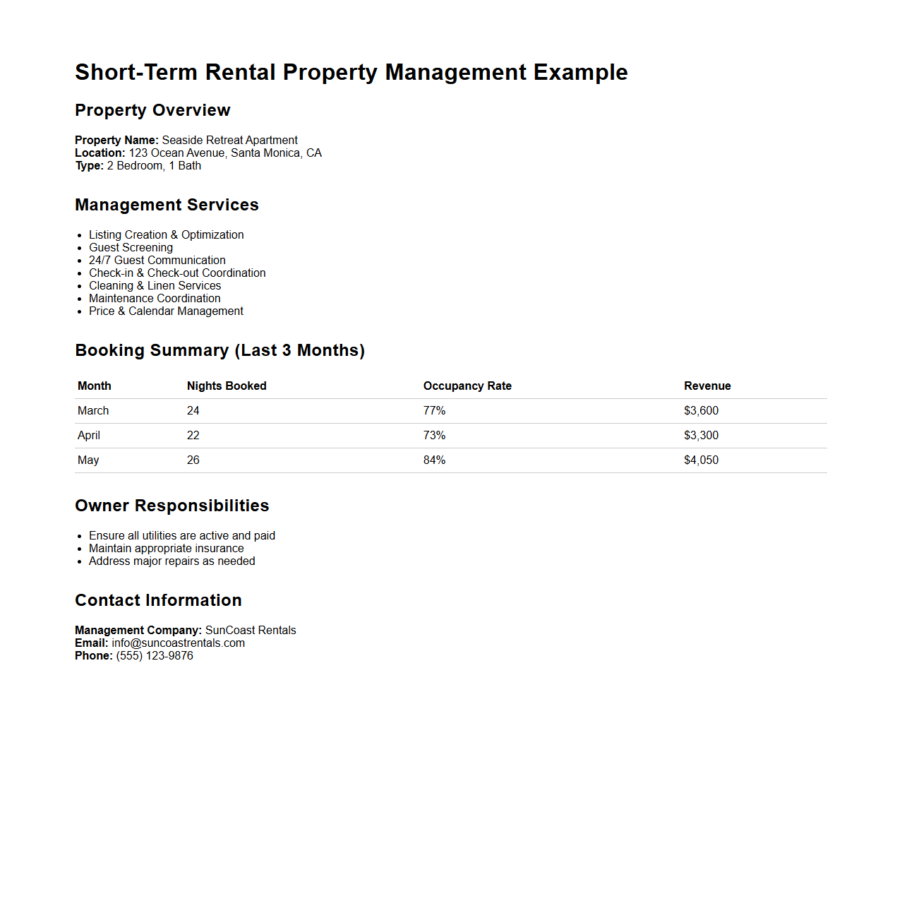 Short-Term Rental Property Management Example