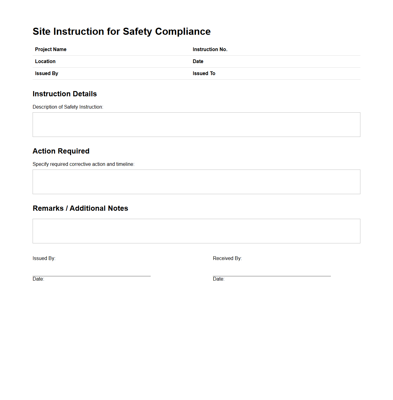 Site Instruction for Safety Compliance