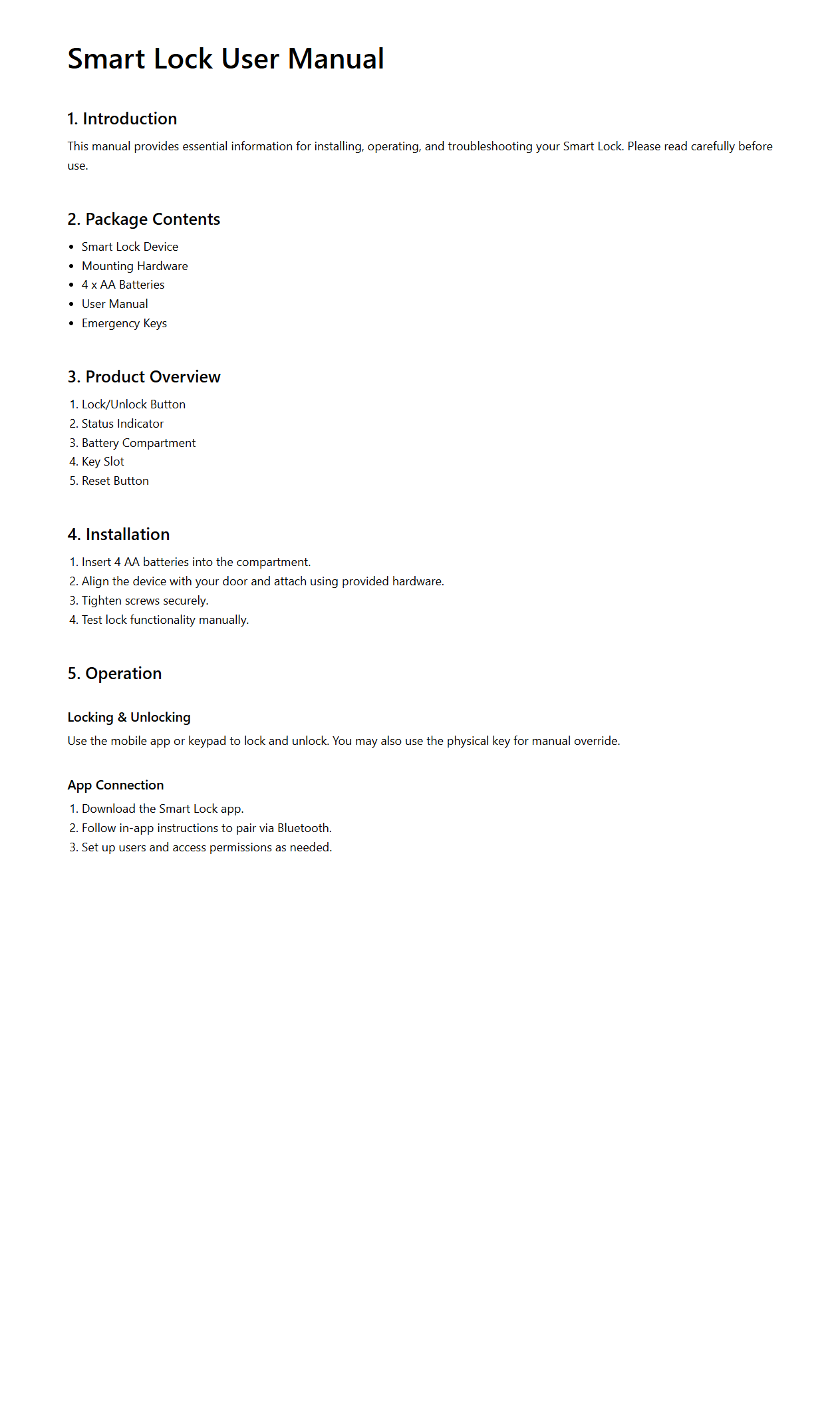 Smart Lock User Manual Document