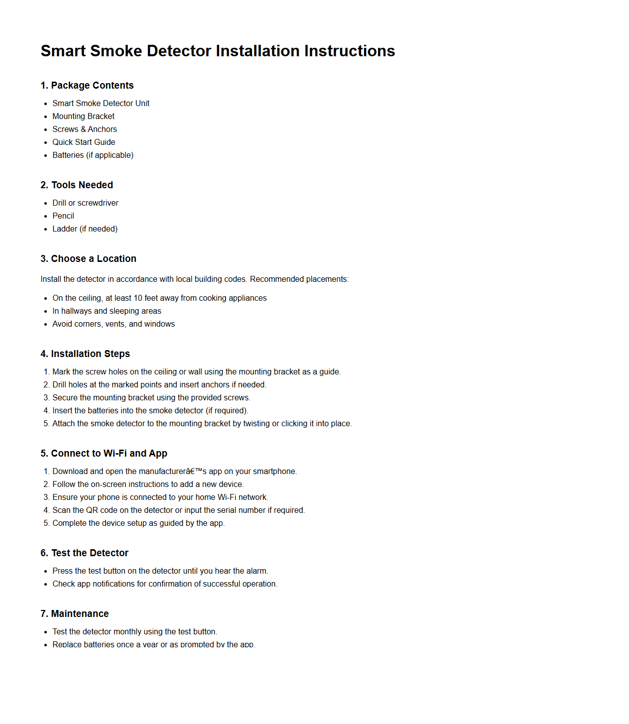 Smart Smoke Detector Installation Instructions