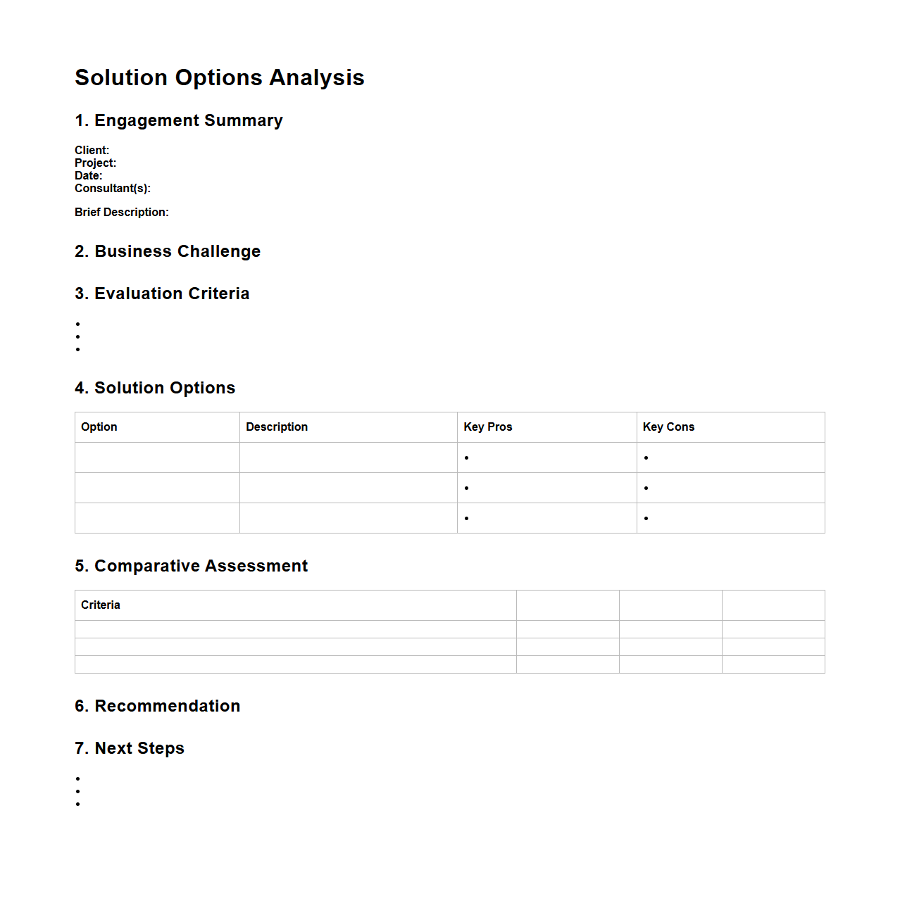Solution Options Analysis for Consulting Engagements