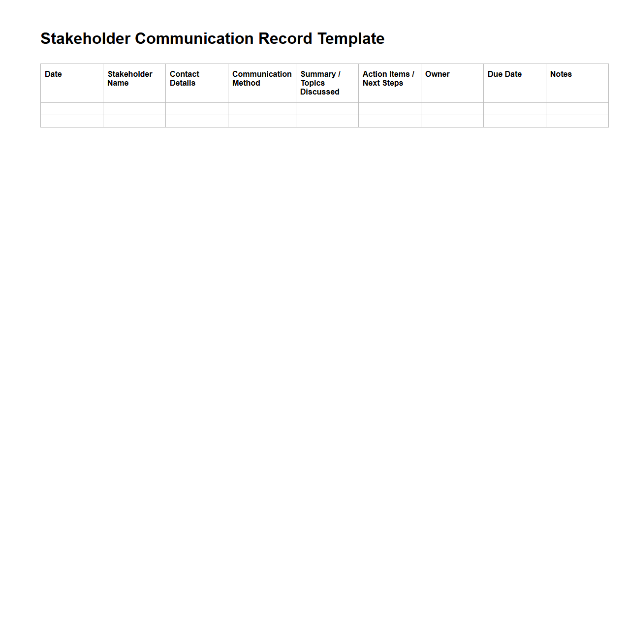 Stakeholder Communication Record Template