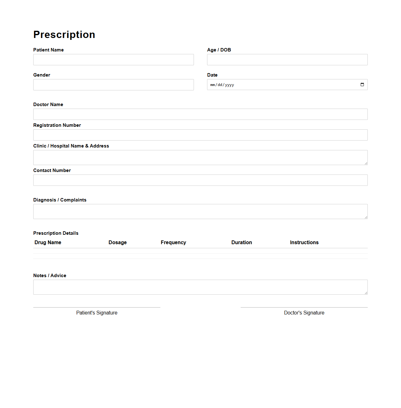 Standard Medical Drug Prescription Template