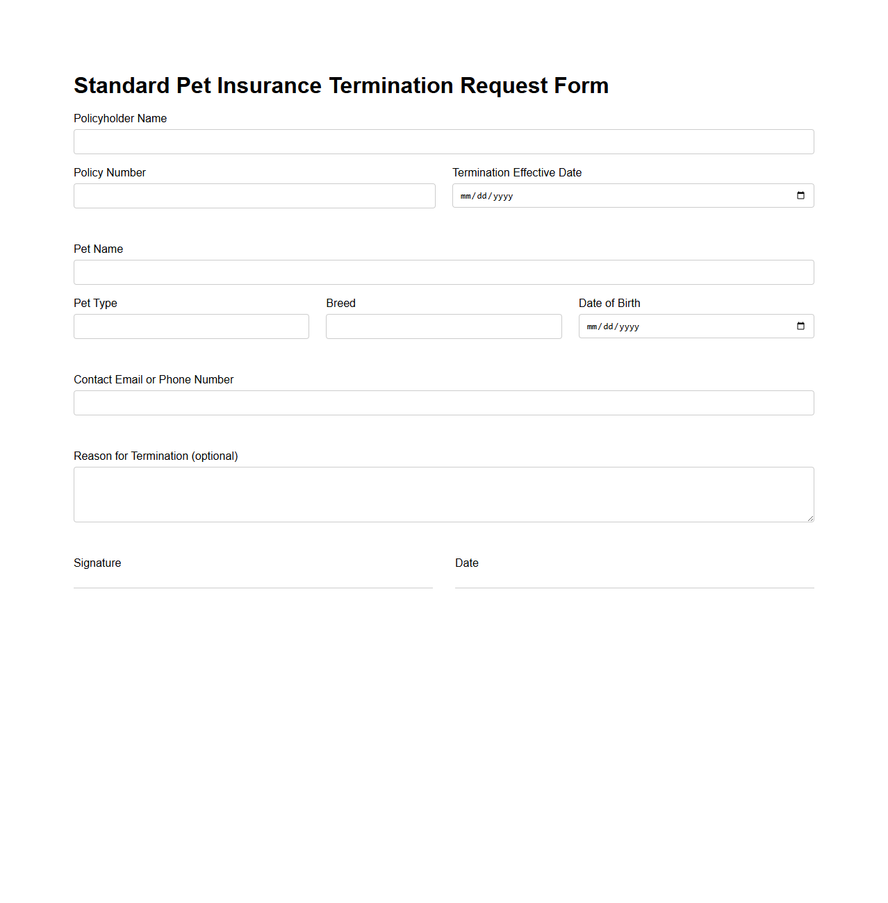Standard Pet Insurance Termination Request Form