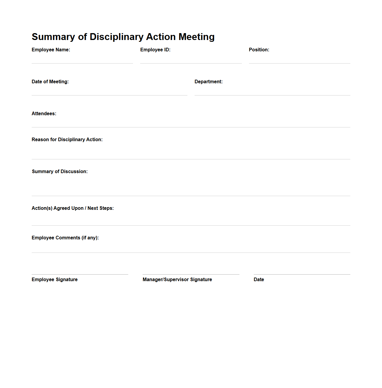 Summary of Disciplinary Action Meeting