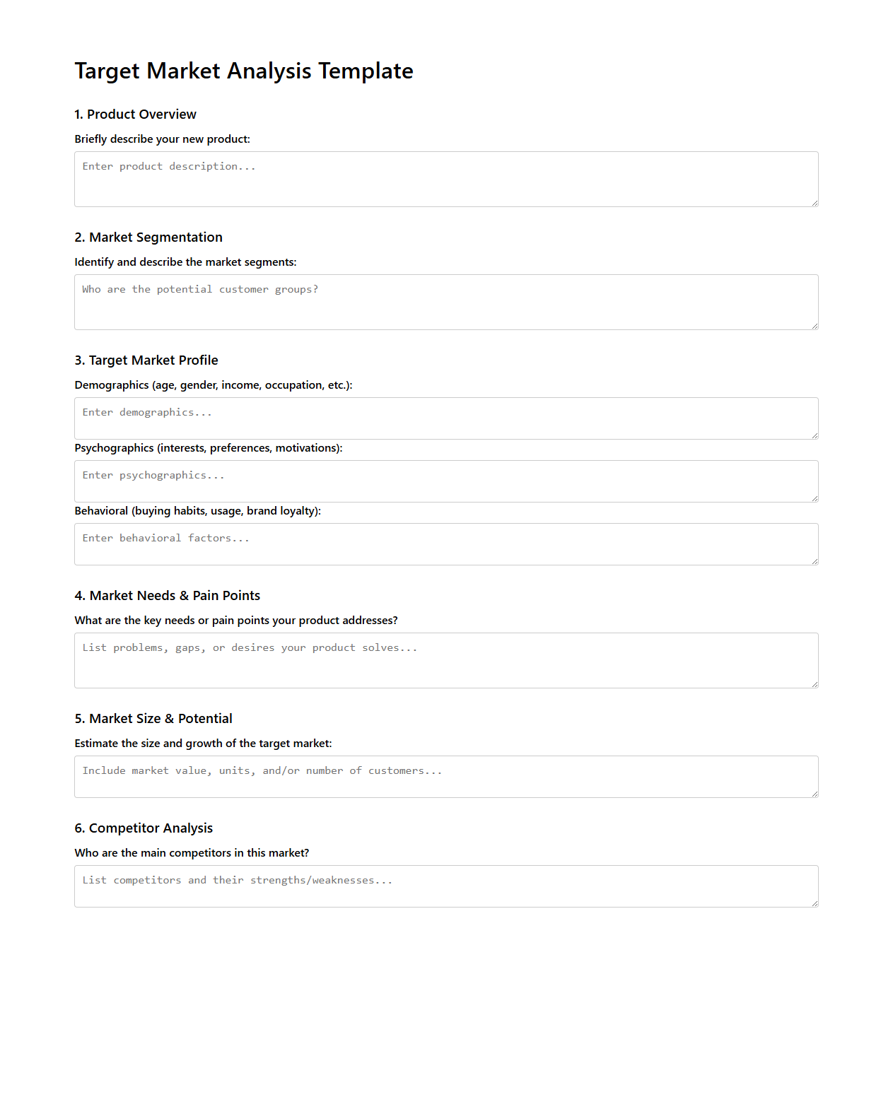 Target Market Analysis Template for New Product