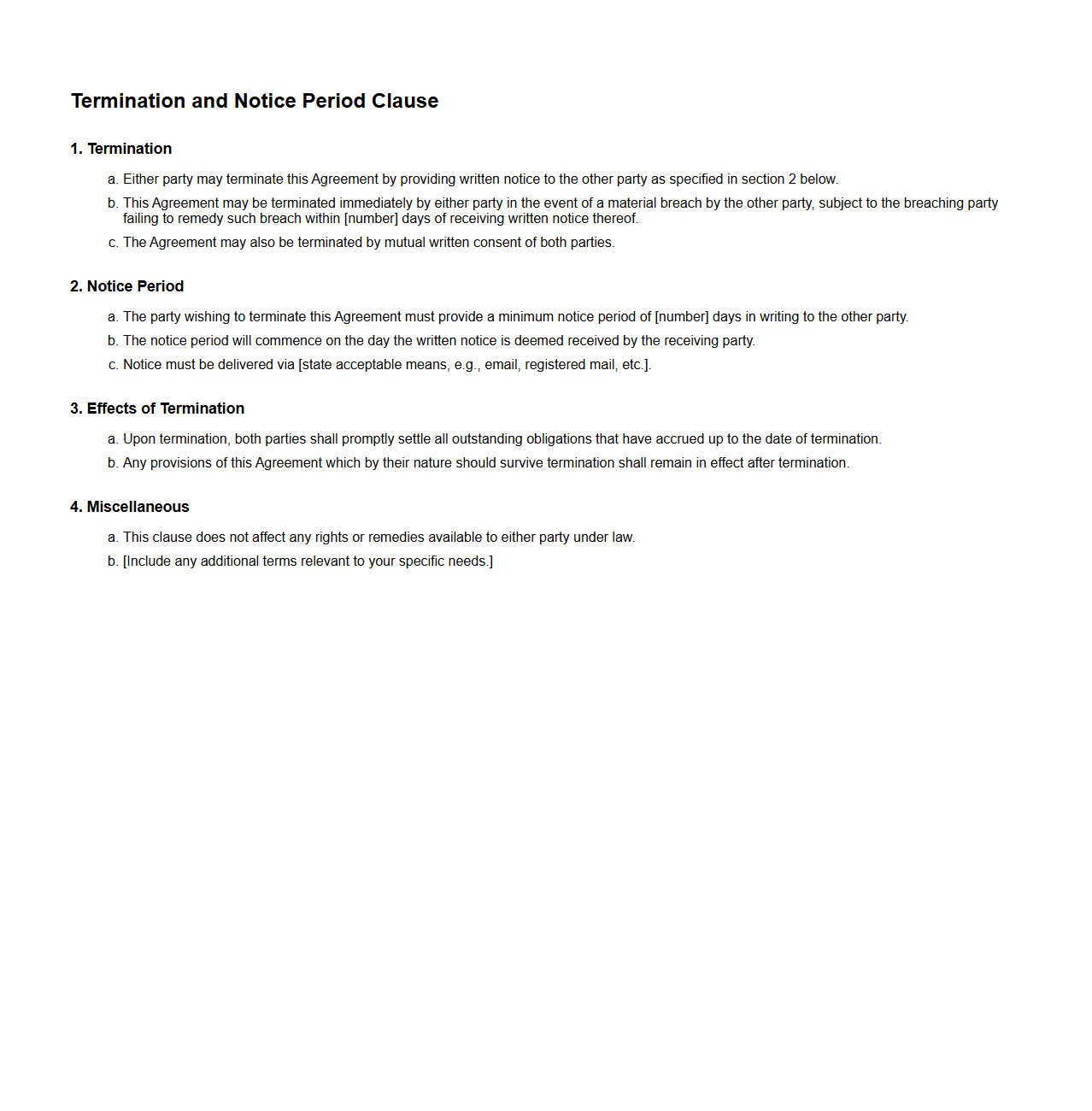 Termination and Notice Period Clause Template