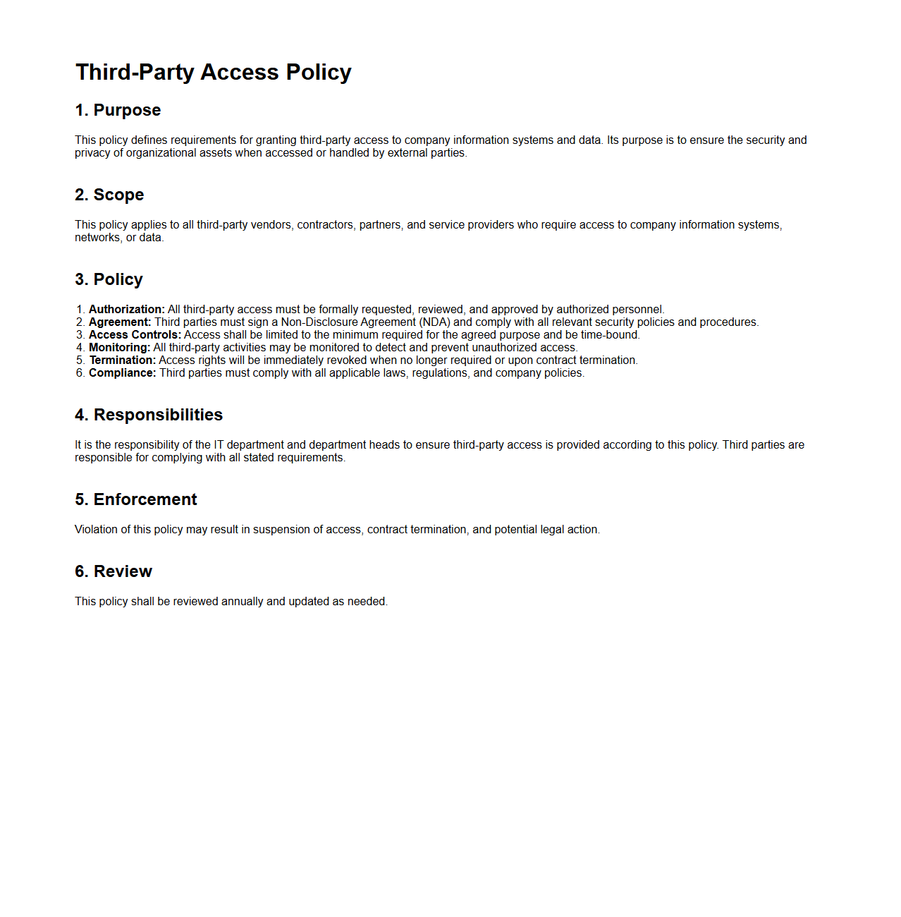 Third-Party Access Policy Sample