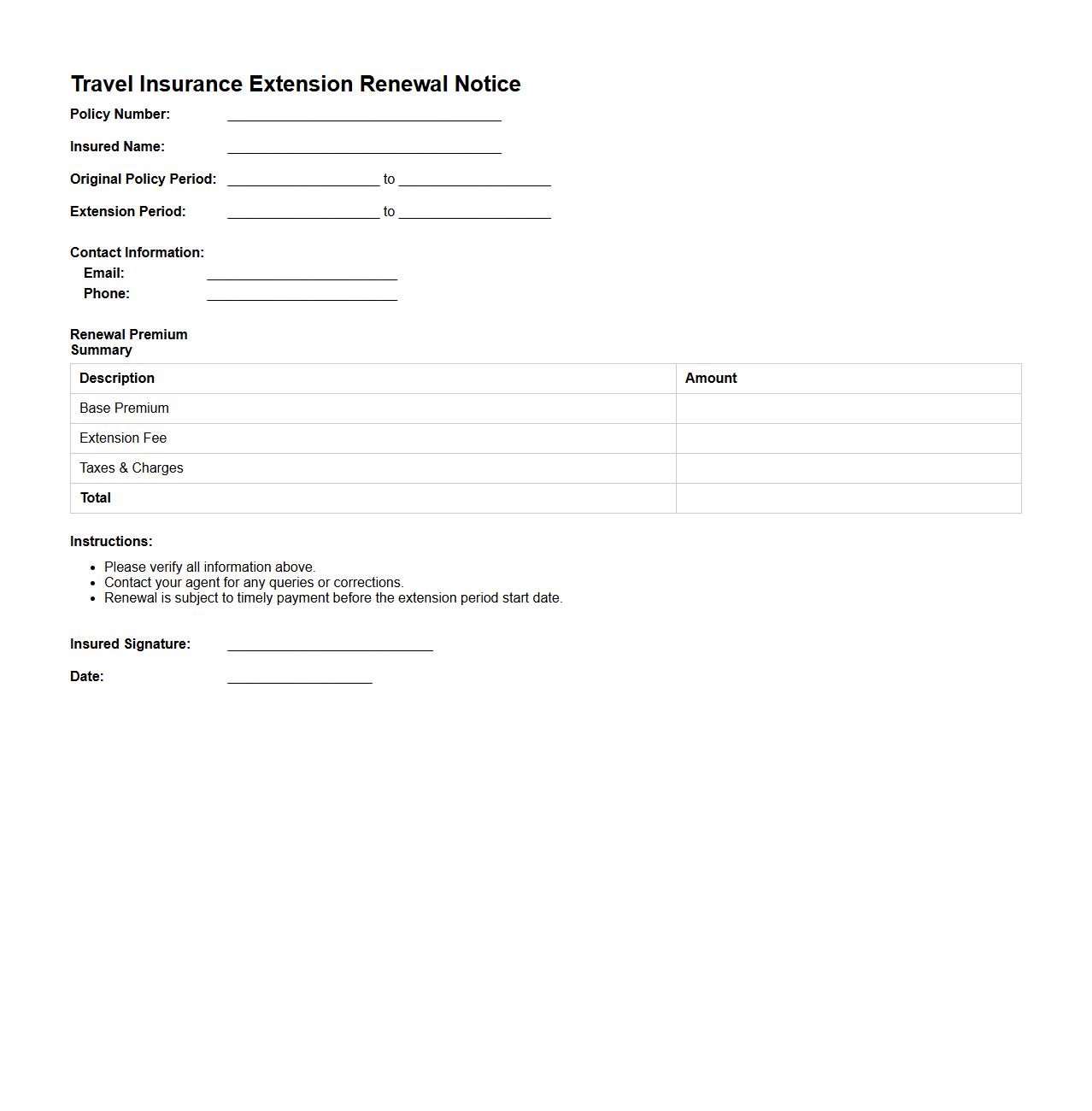 Travel Insurance Extension Renewal Notice