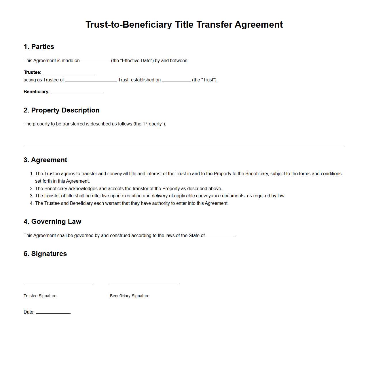 Trust-to-Beneficiary Title Transfer Agreement Sample