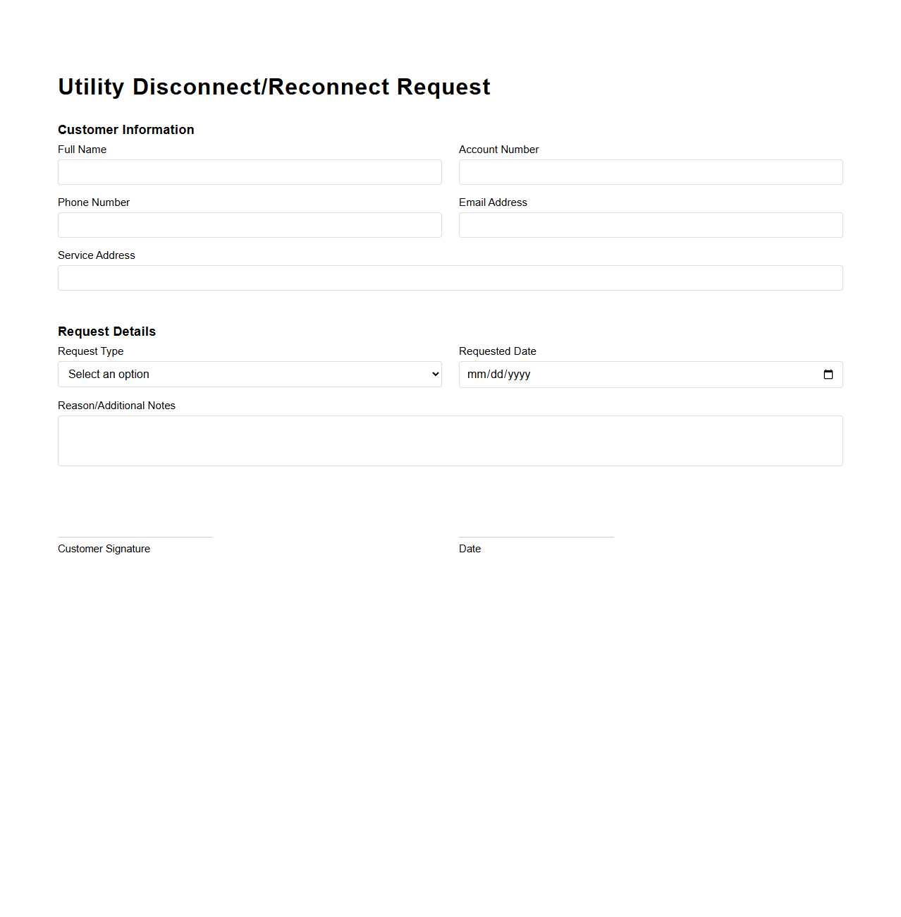 Utility Disconnect/Reconnect Request Example