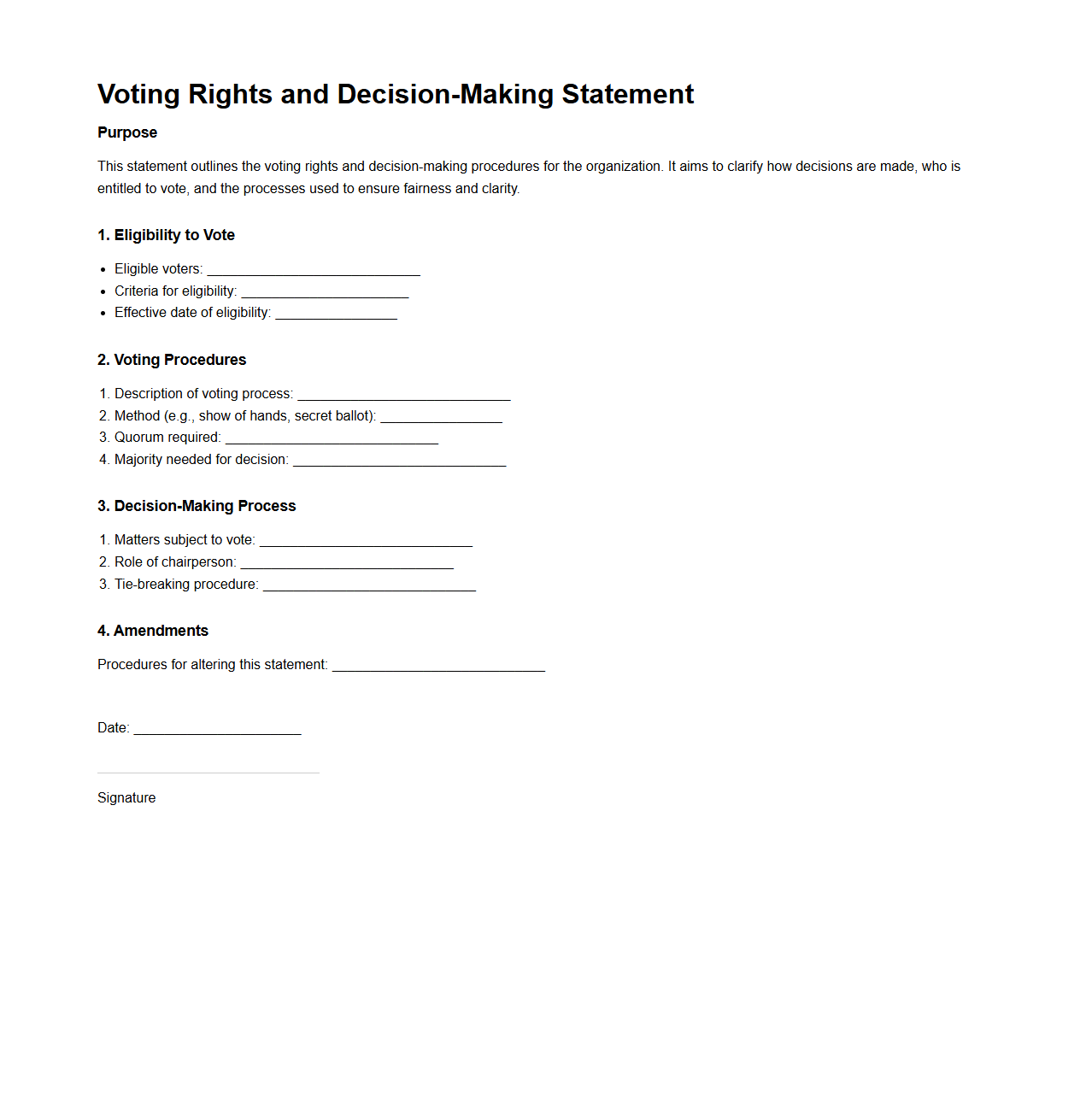 Voting Rights and Decision-Making Statement Template
