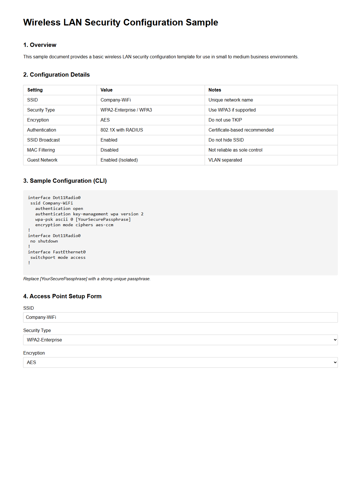 Wireless LAN Security Configuration Sample