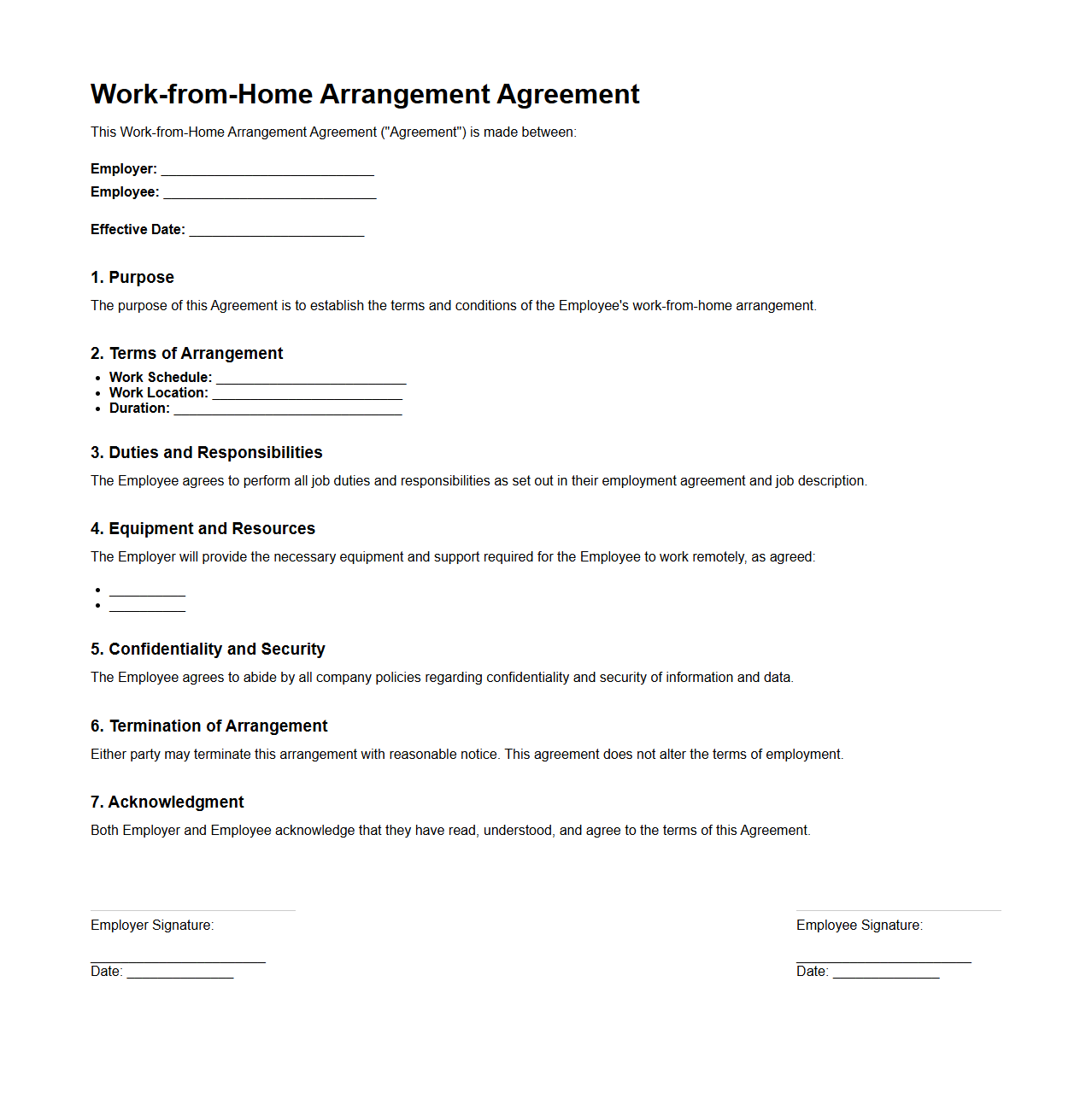 Work-from-Home Arrangement Agreement