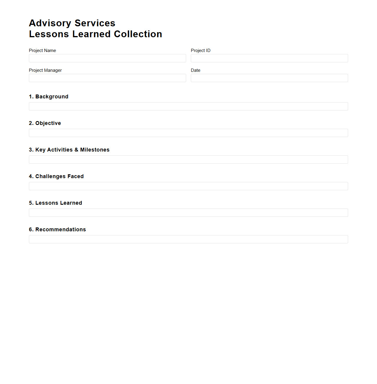 Advisory Services Lessons Learned Collection Sample