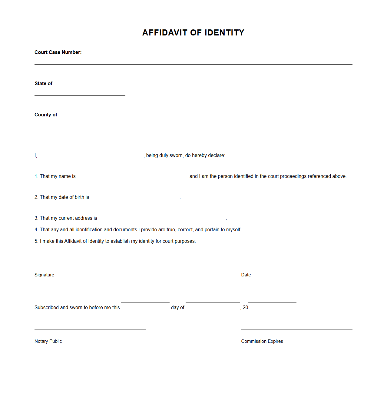 Affidavit of Identity Example for Court Use