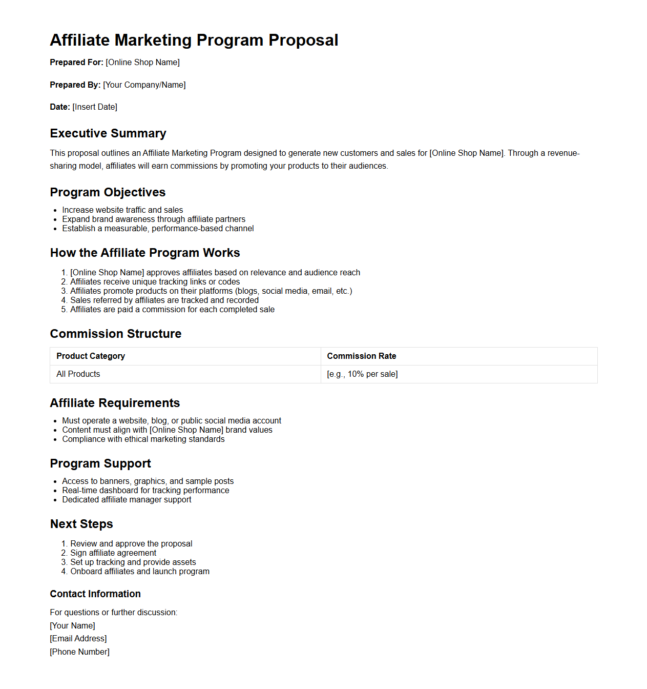 Affiliate Marketing Program Proposal for Online Shops