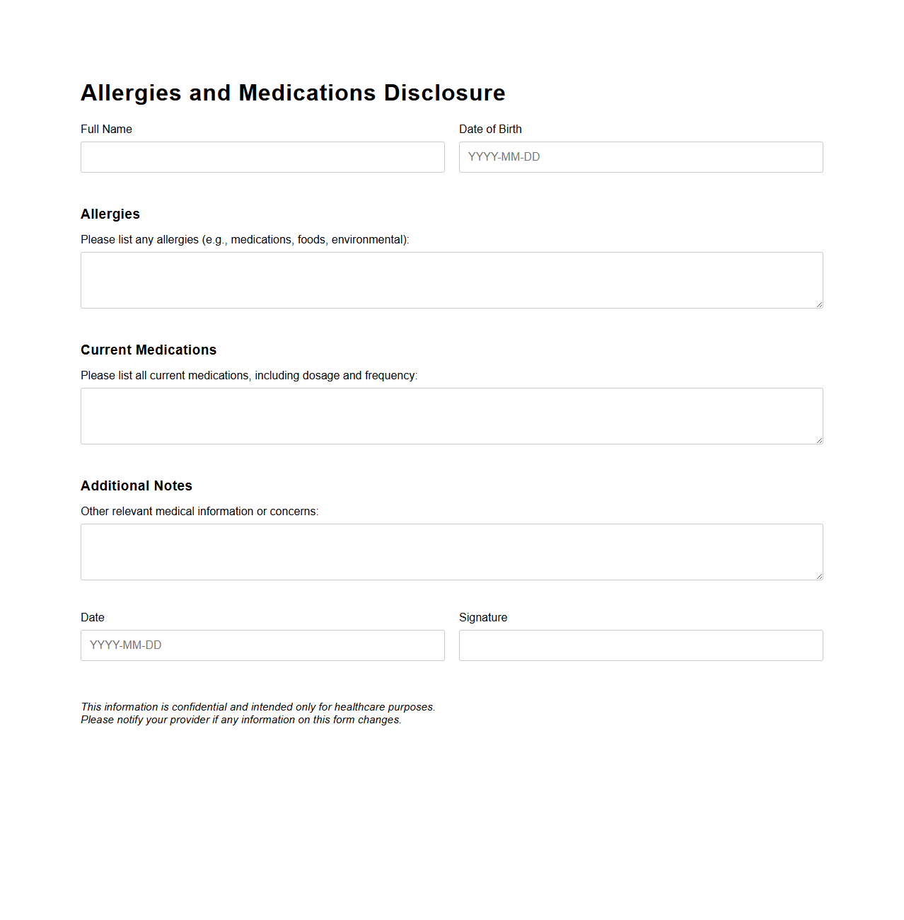 Allergies and Medications Disclosure Example