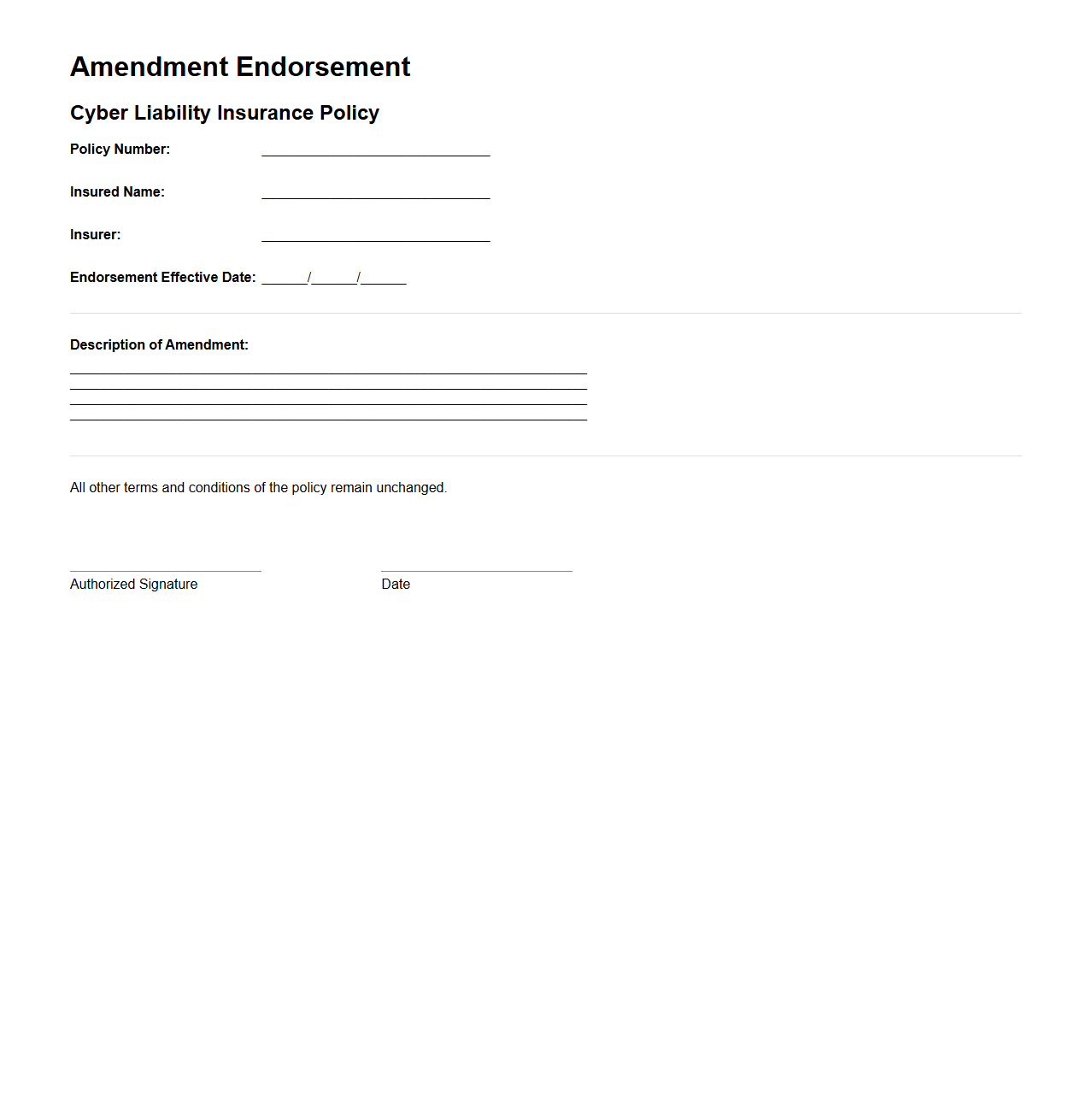 Amendment Endorsement for Cyber Liability Insurance