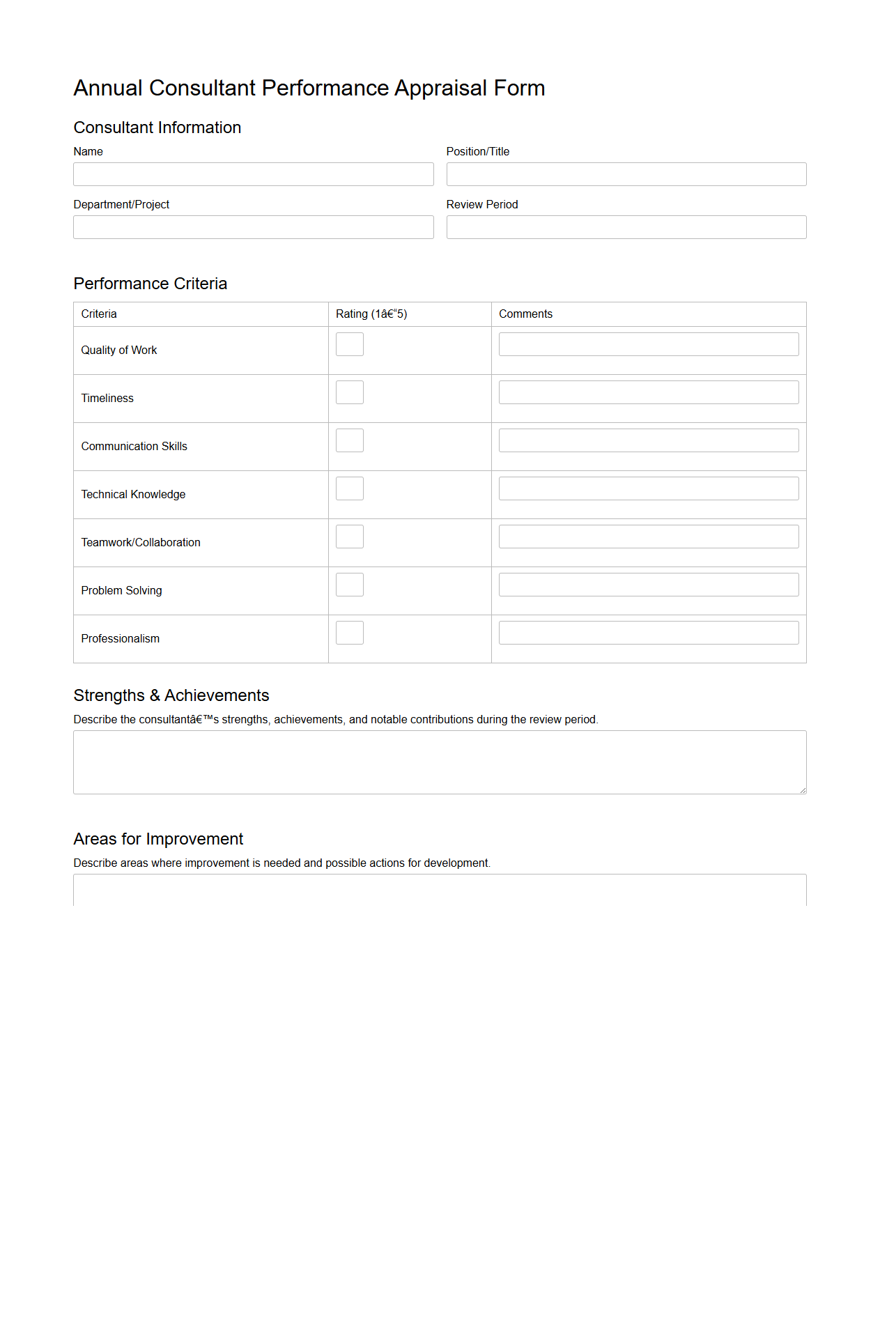 Annual Consultant Performance Appraisal Form