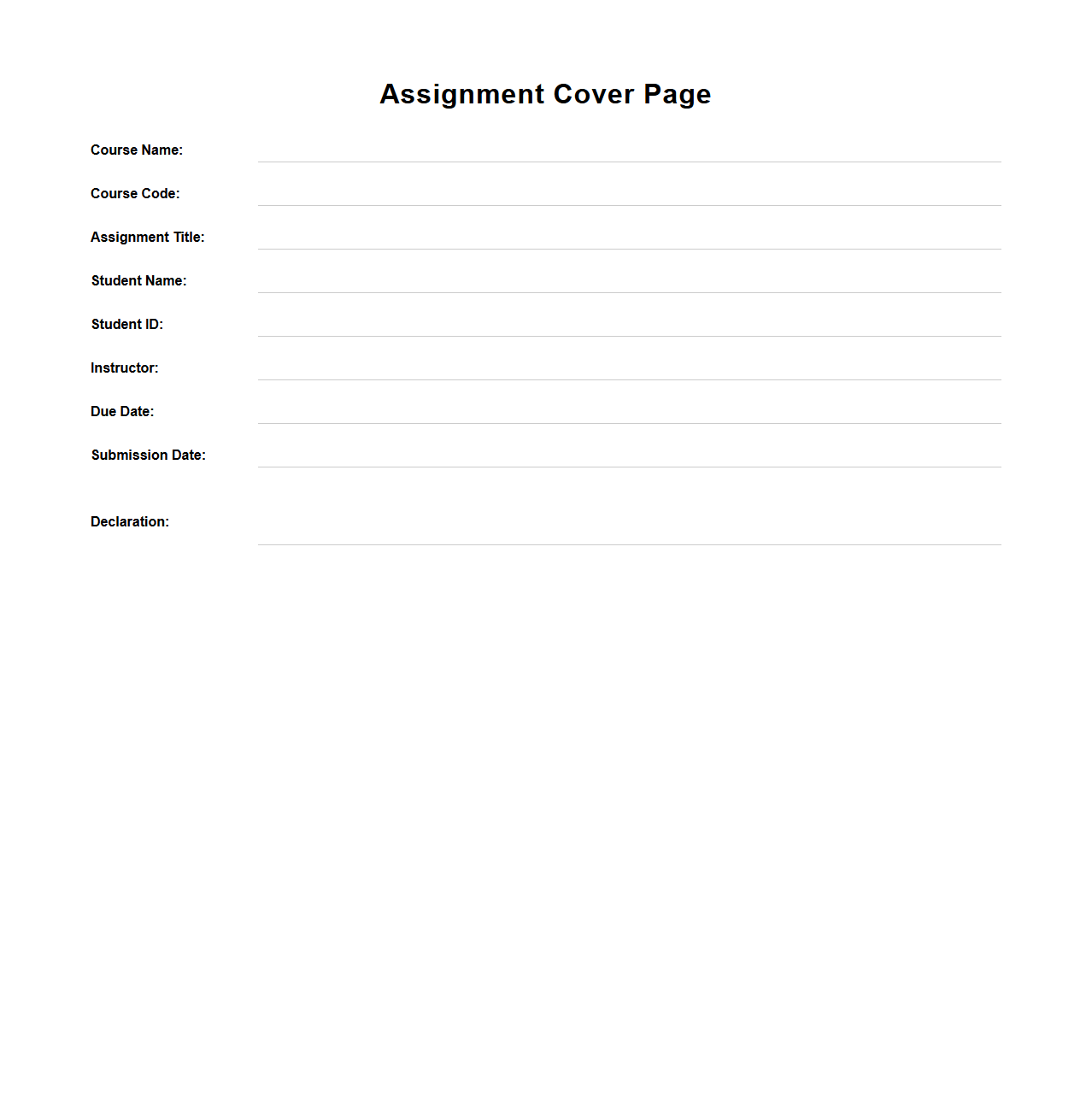 Assignment Cover Page Template for Coursework
