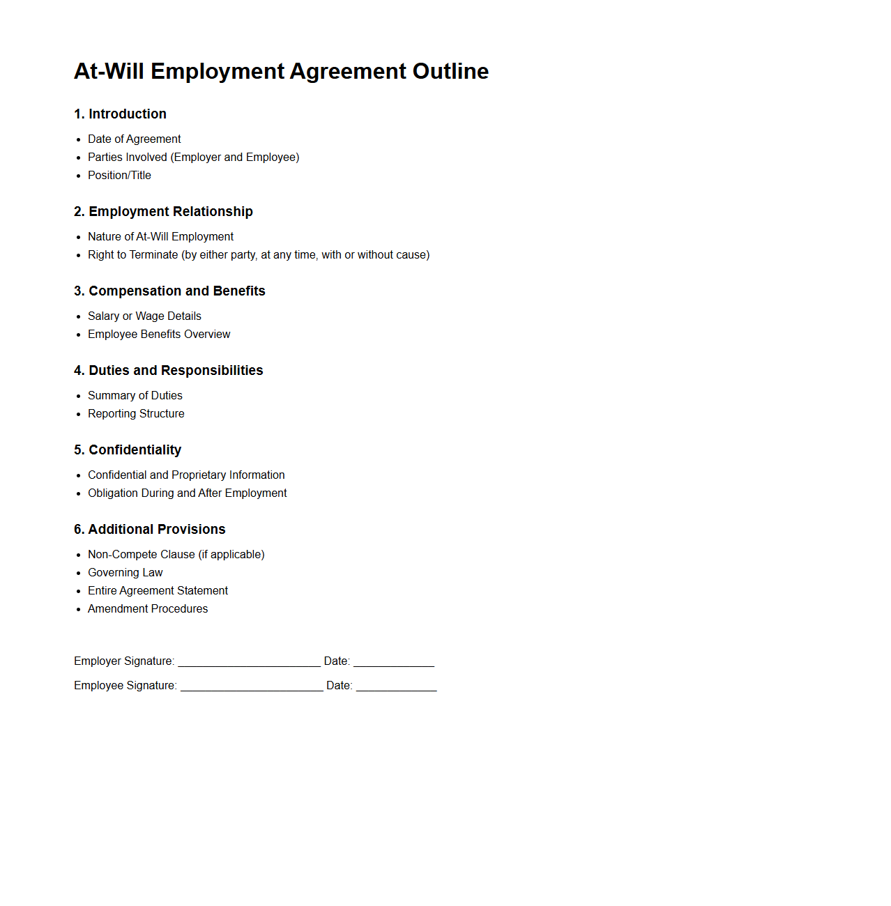 At-Will Employment Agreement Outline