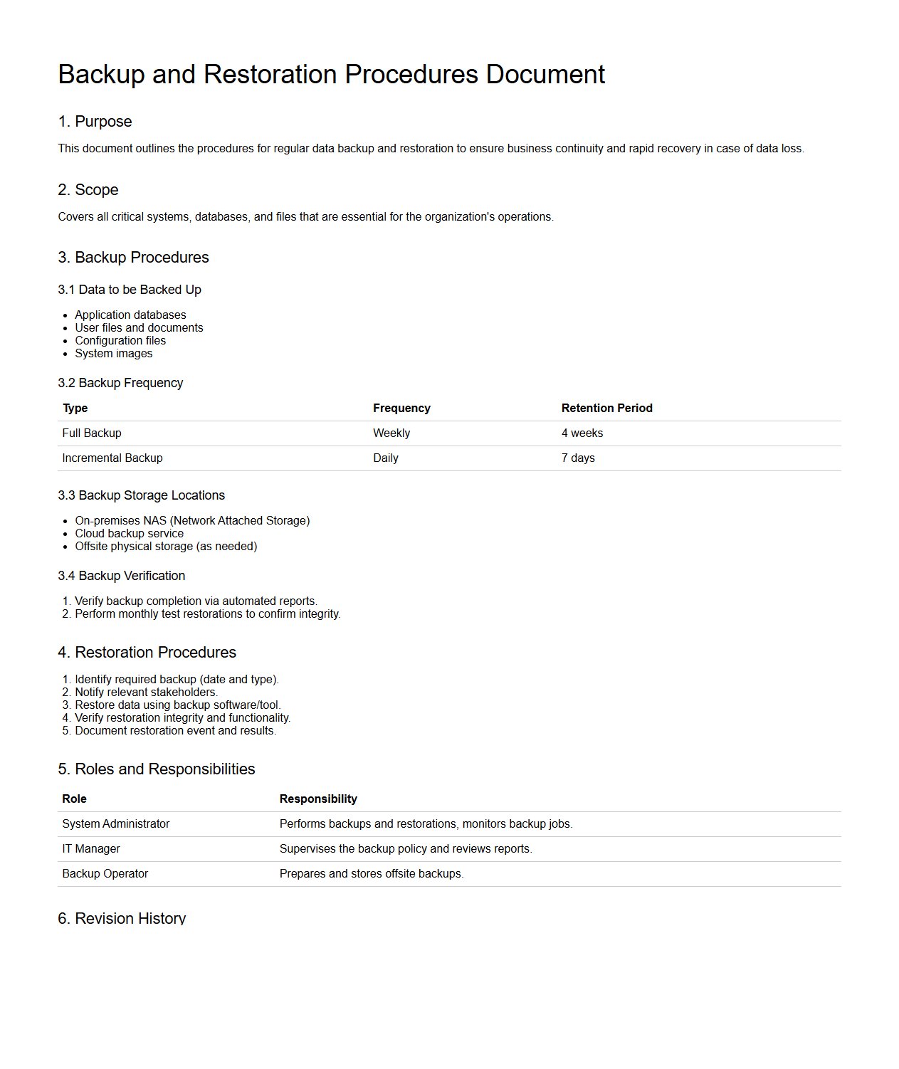Backup and Restoration Procedures Document