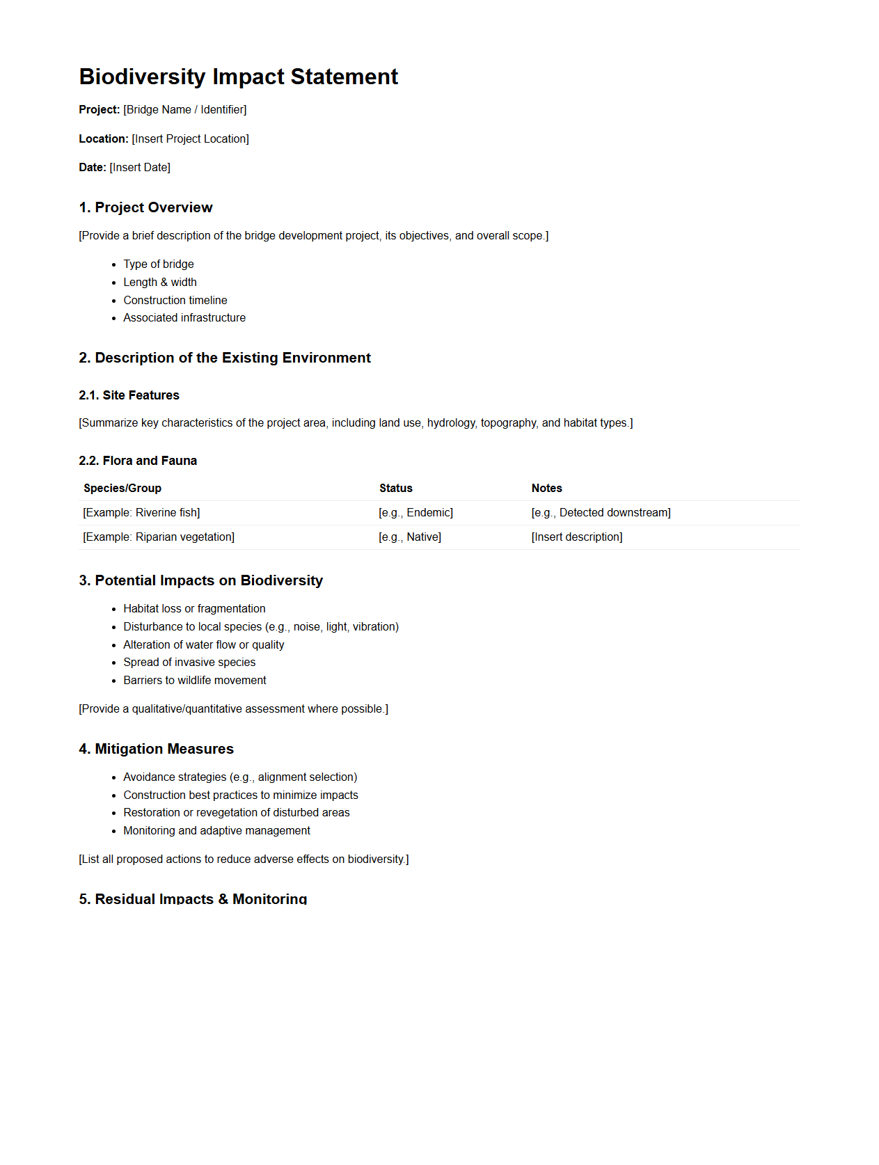 Biodiversity Impact Statement for Bridge Development Projects