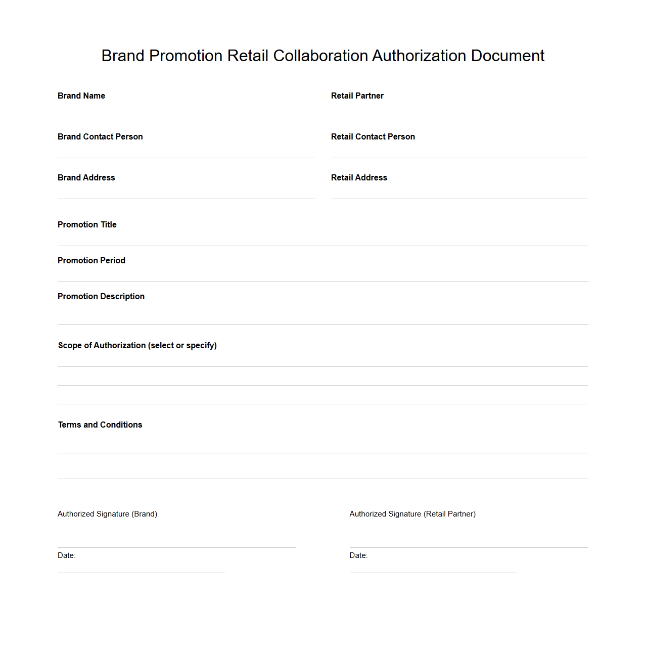 Brand Promotion Retail Collaboration Authorization Document
