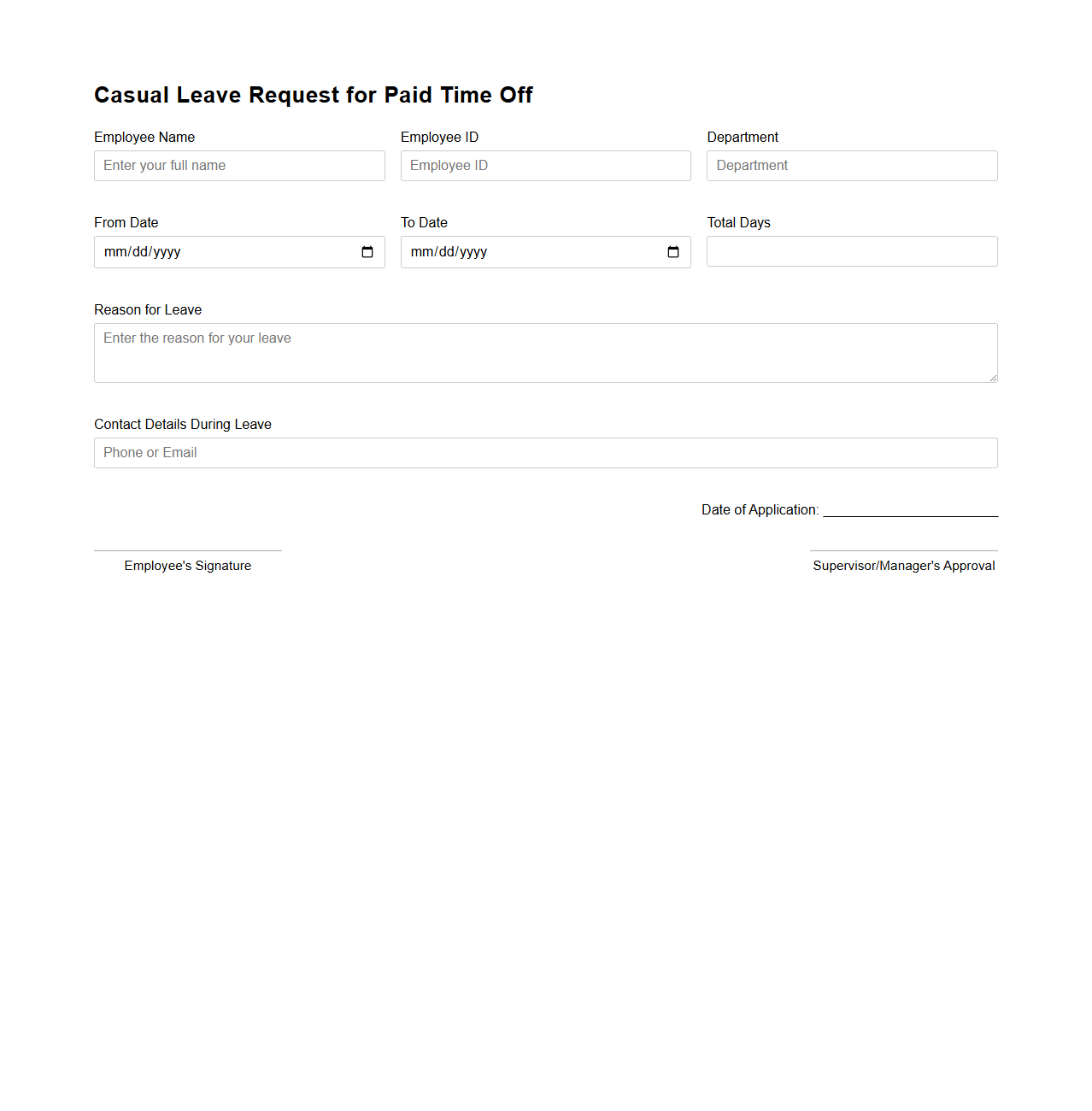 Casual Leave Request for Paid Time Off