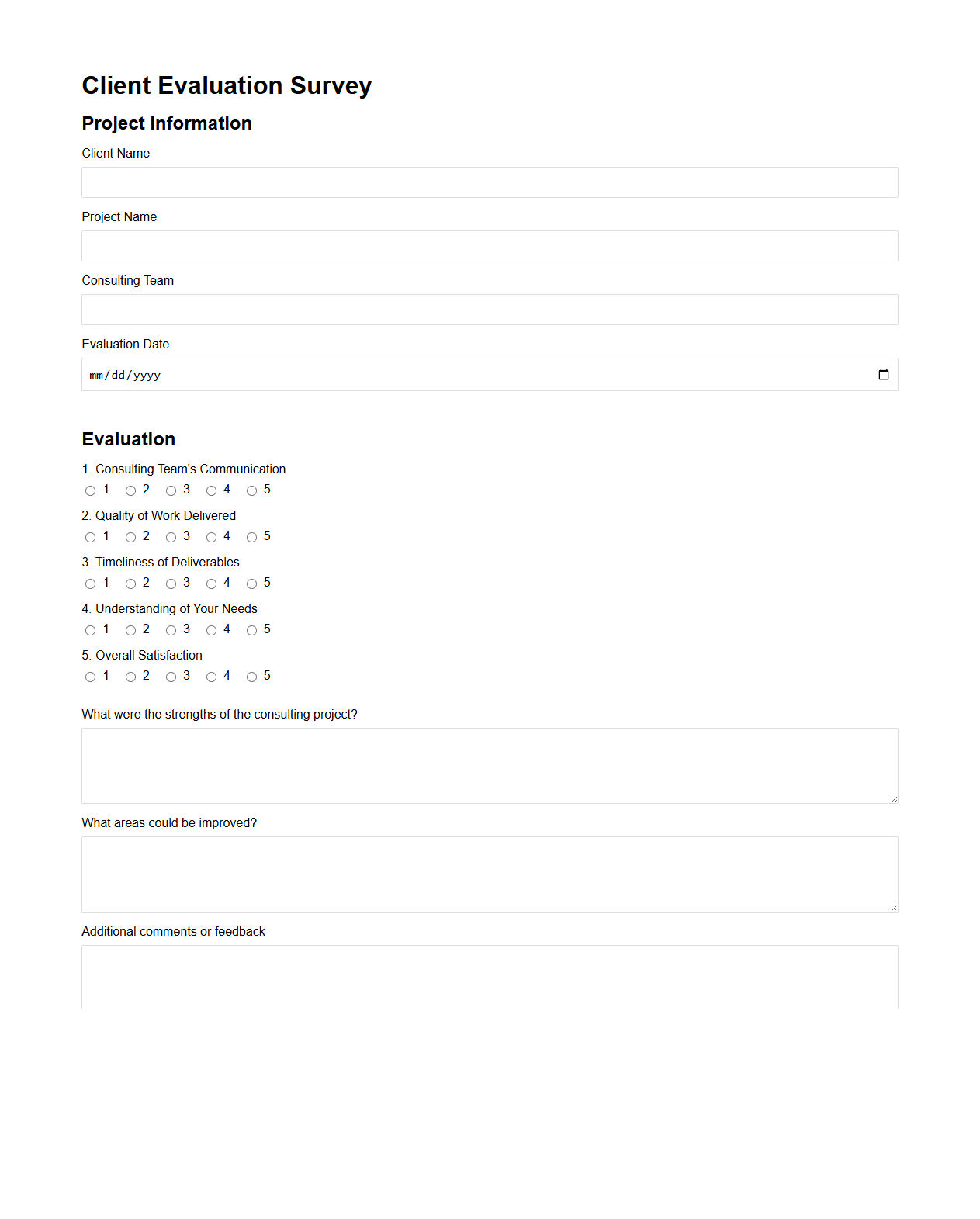 Client Evaluation Survey Document for Consulting Projects