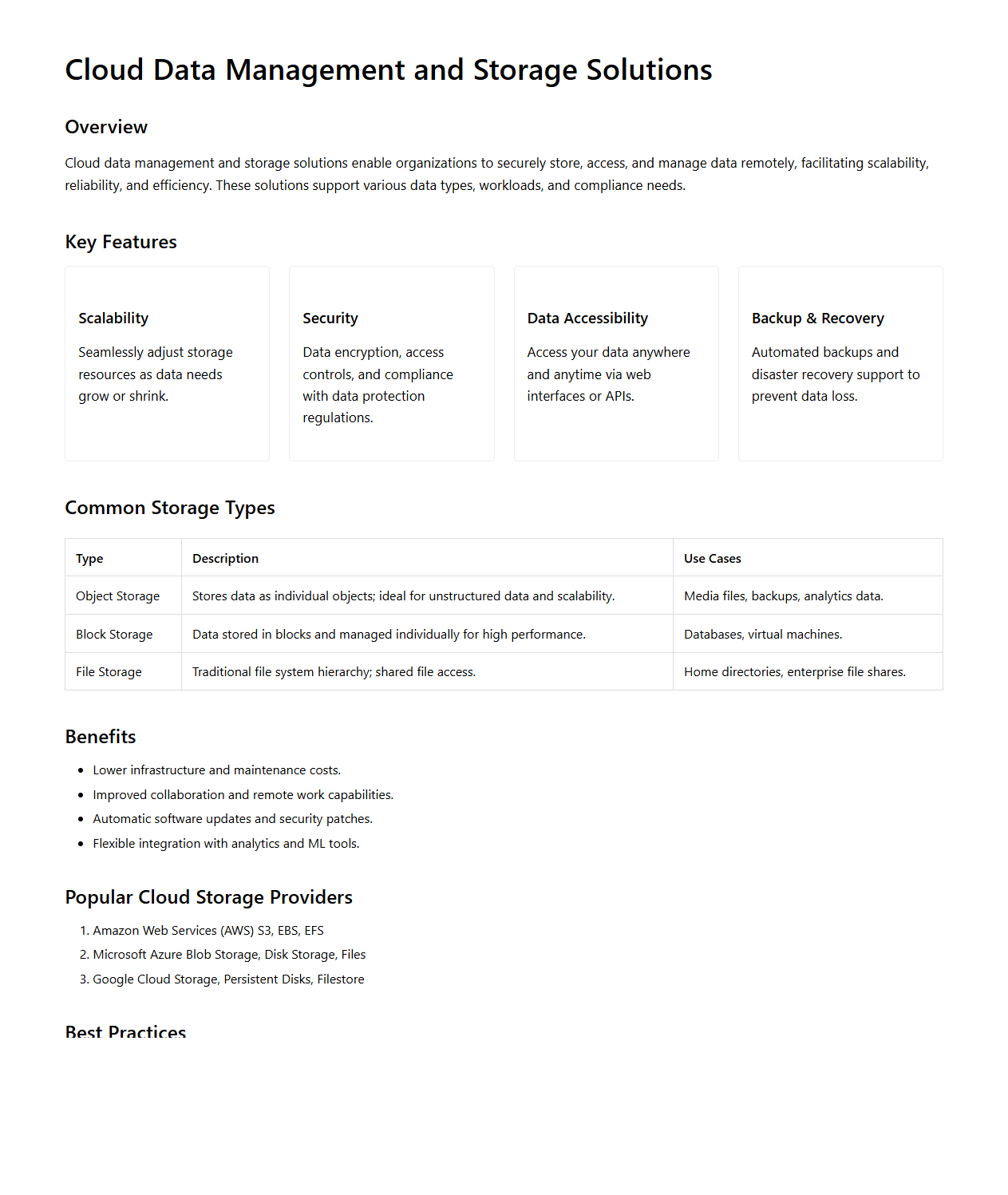 Cloud Data Management and Storage Solutions